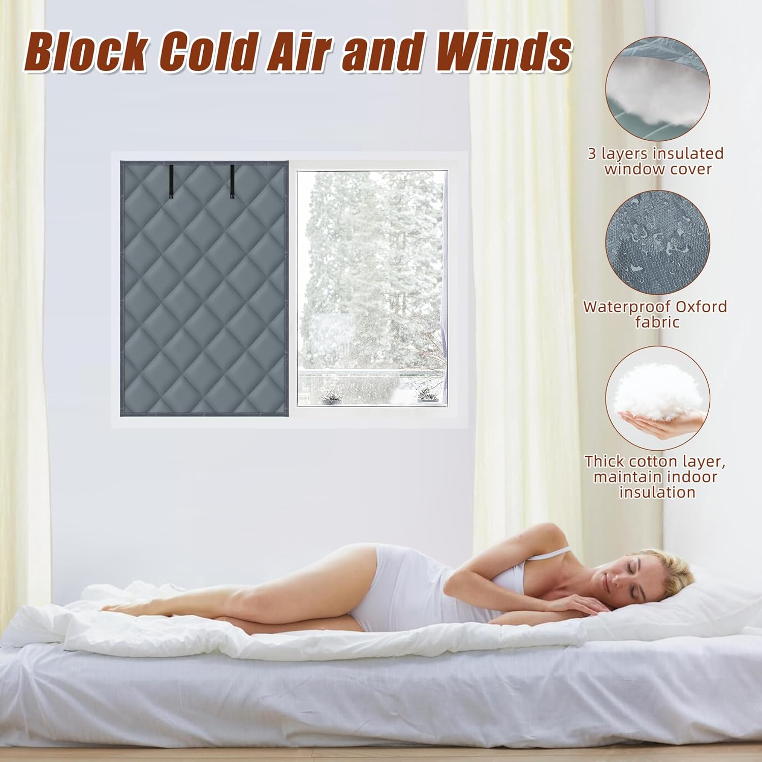 Window Insulation Kit for Winter, 3 Layer 26" X 39" Winter Insulated Cover with Fastener, Thermal to Keep Warm, Gray