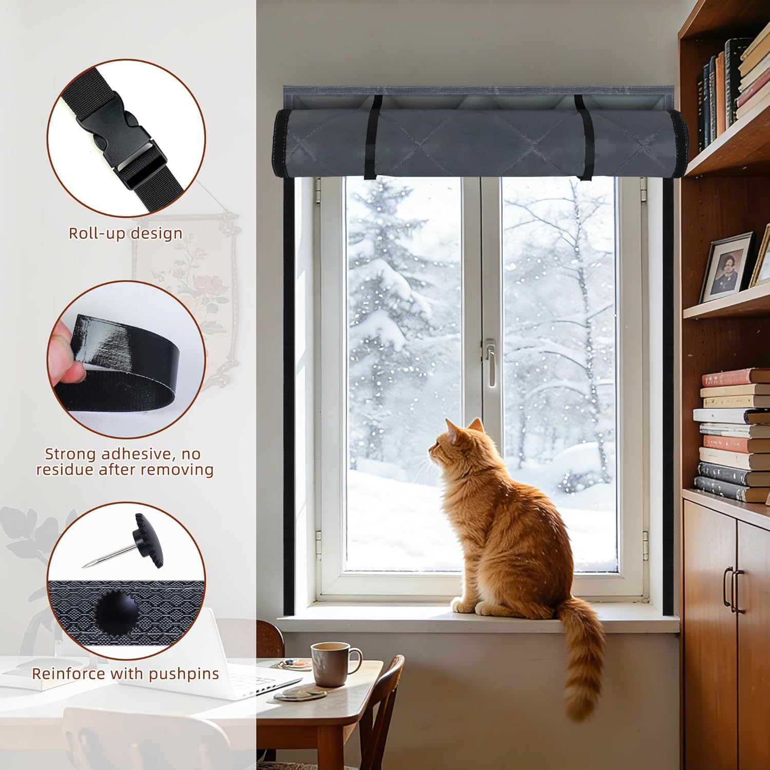 Window Insulation Kit for Winter, 3 Layer 26" X 39" Winter Insulated Cover with Fastener, Thermal to Keep Warm, Gray
