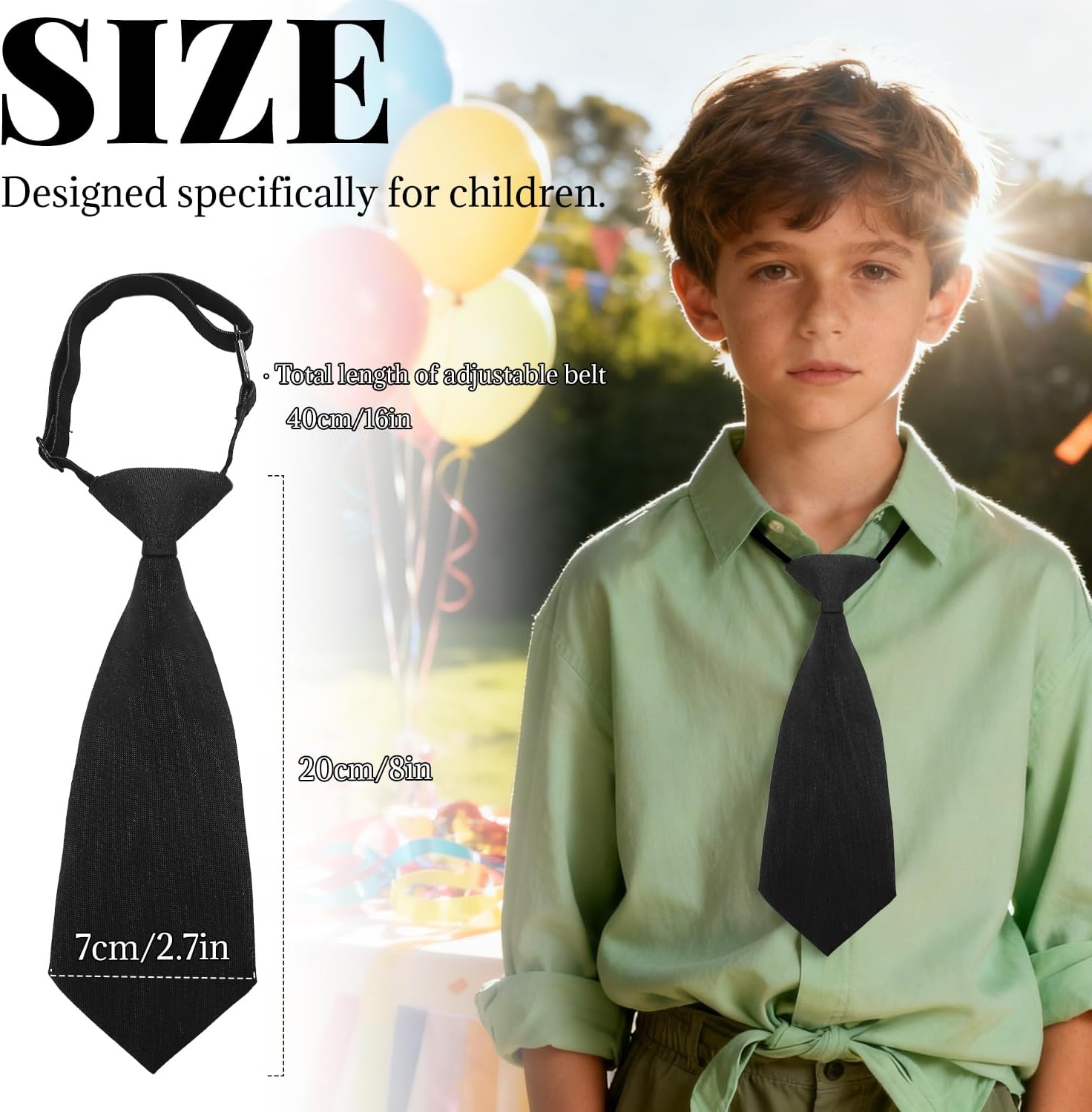 Boys Pre-Tied Adjustable Necktie, Design for Kids & Teens, School Uniform Tie Wedding Graduation Formal Wear Black