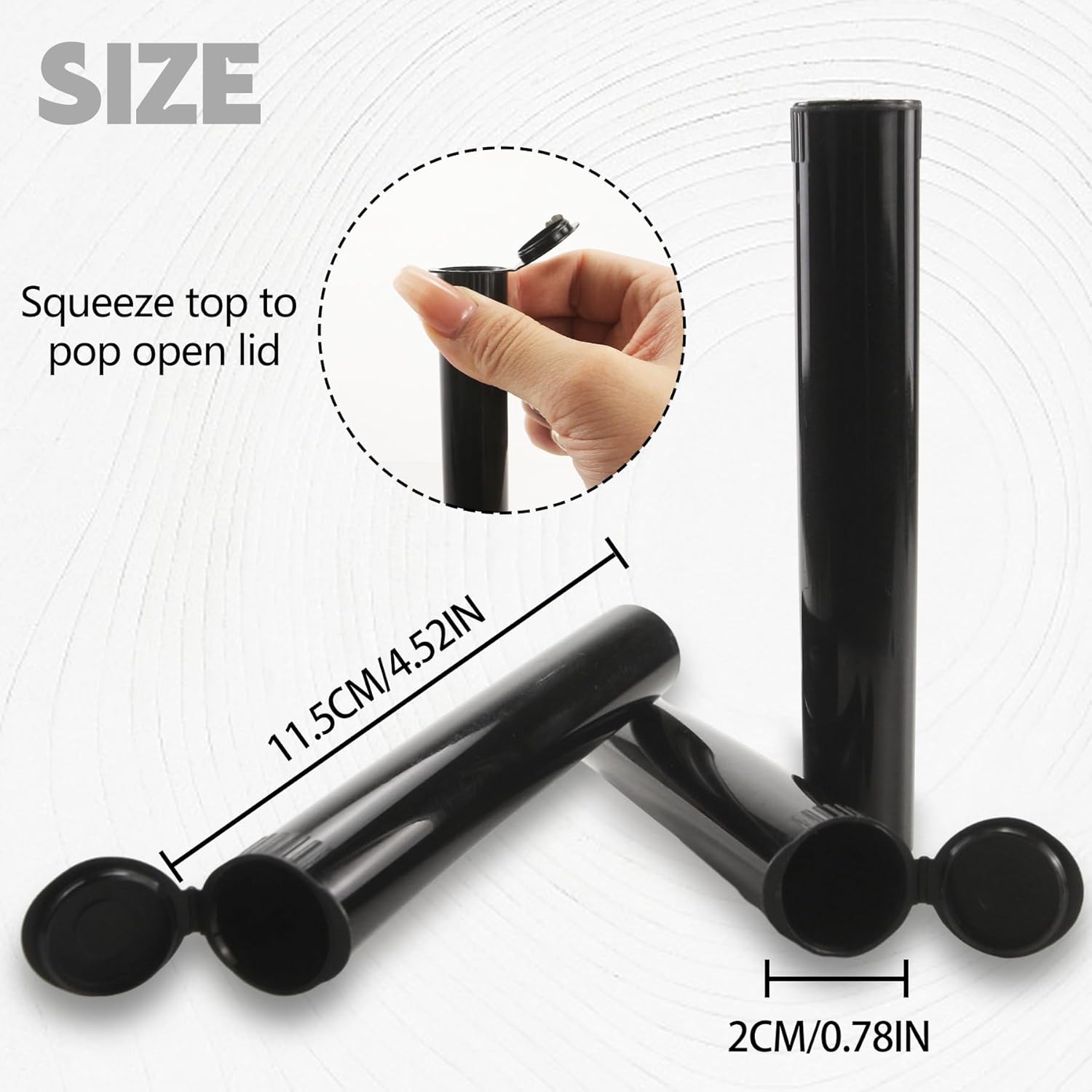 116mm 6pcs Waterproof Cigarette Storage Tubes Squeeze Bottles with Caps Airtight Sealing Plastic Container Protect Pre-Roll Cigarettes Cigarillos Black