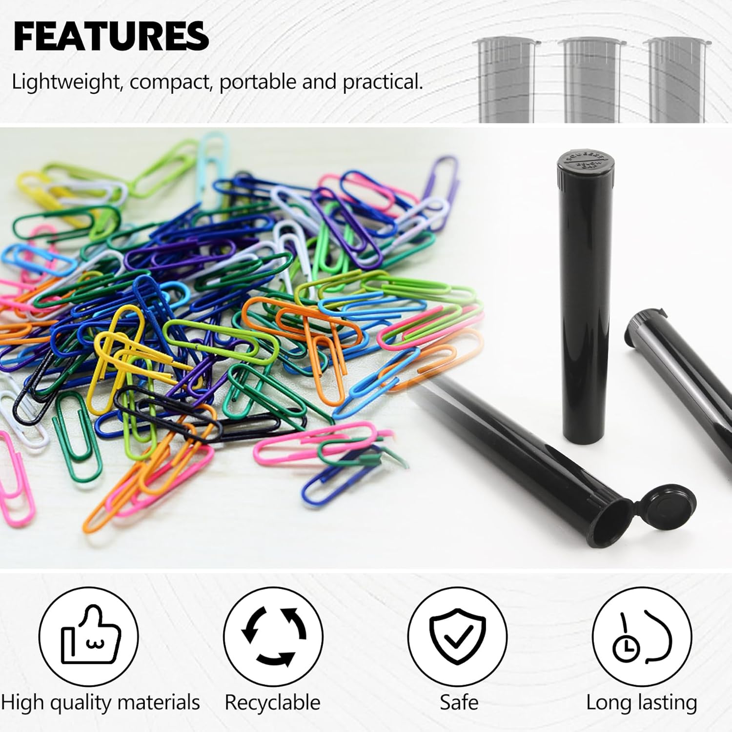 116mm 6pcs Waterproof Cigarette Storage Tubes Squeeze Bottles with Caps Airtight Sealing Plastic Container Protect Pre-Roll Cigarettes Cigarillos Black