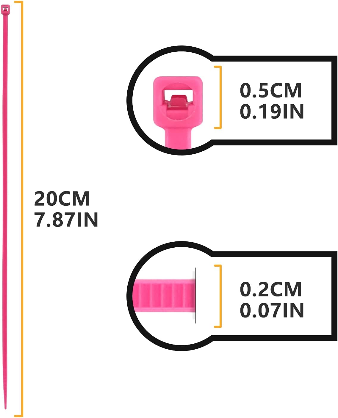 Colorful Cable Zip Ties, 100 Packs Self Locking Wire Perfect for Home, Office, Garage and Workshop Pink, 8 Inch Pink Inch