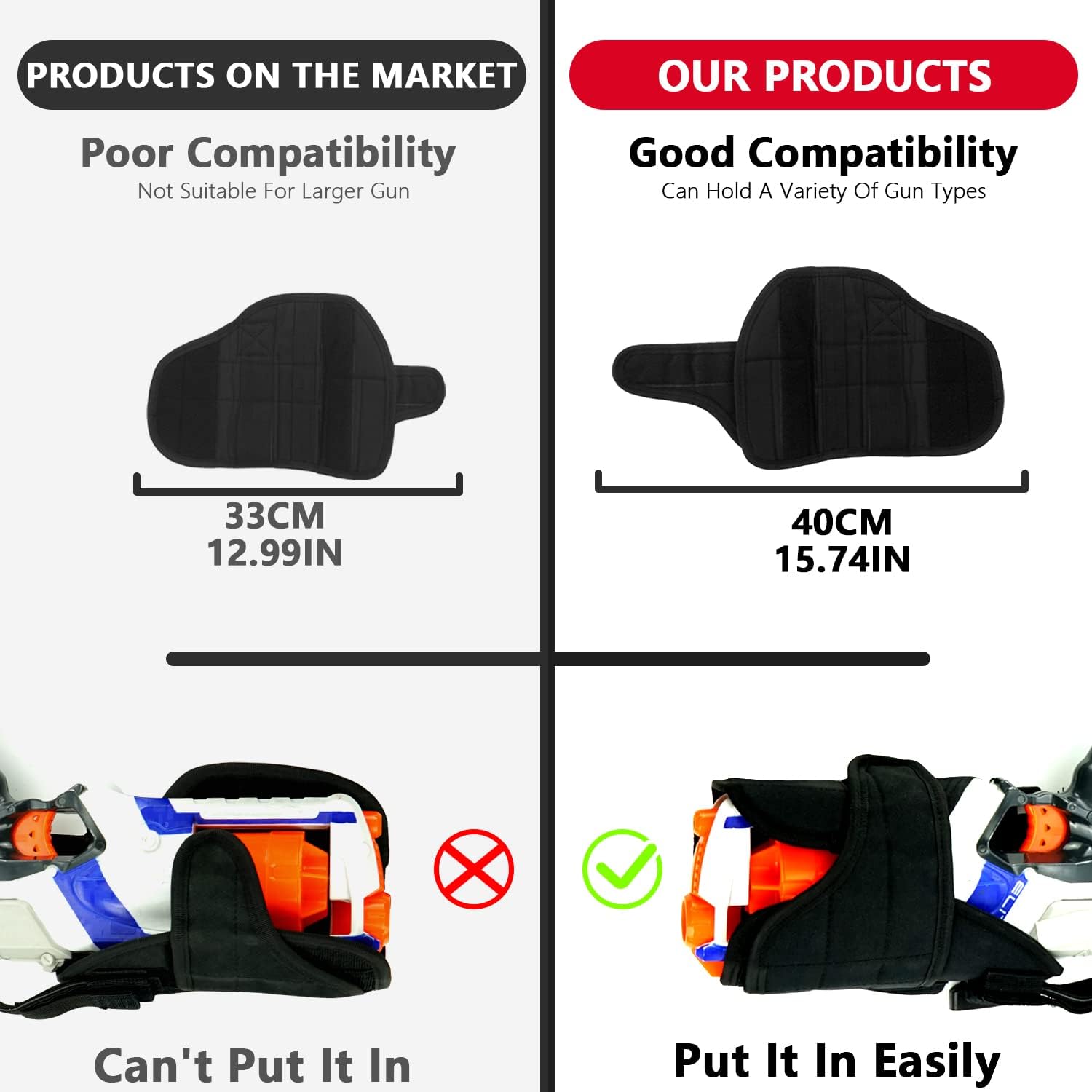 Adjustable Tactical Leg Holster Compatible for Nerf Elite Series Blaster Black Black