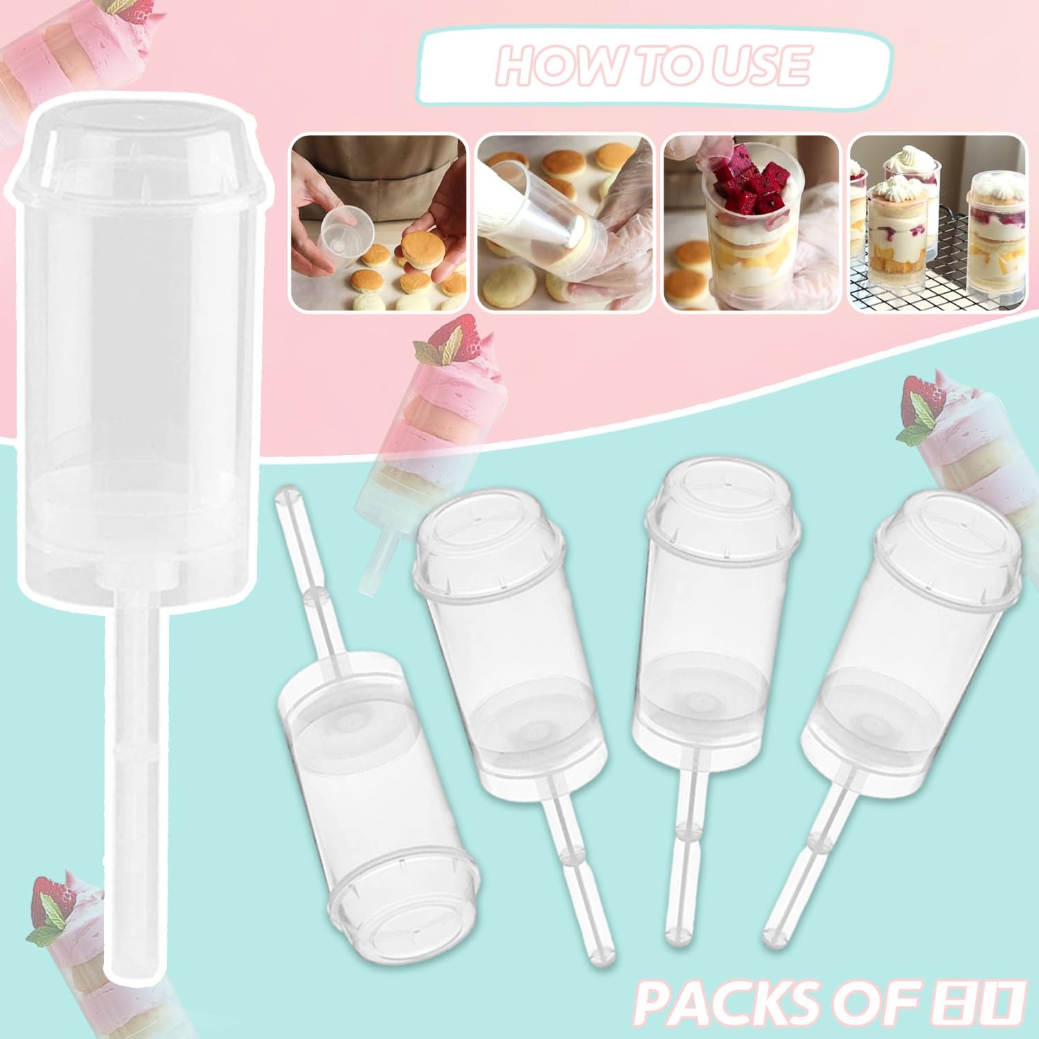 80 pcs Round Shape Clear Push-Up Cake Pop Shooter Push Up Pops Plastic Containers with Lids, Base & Sticks