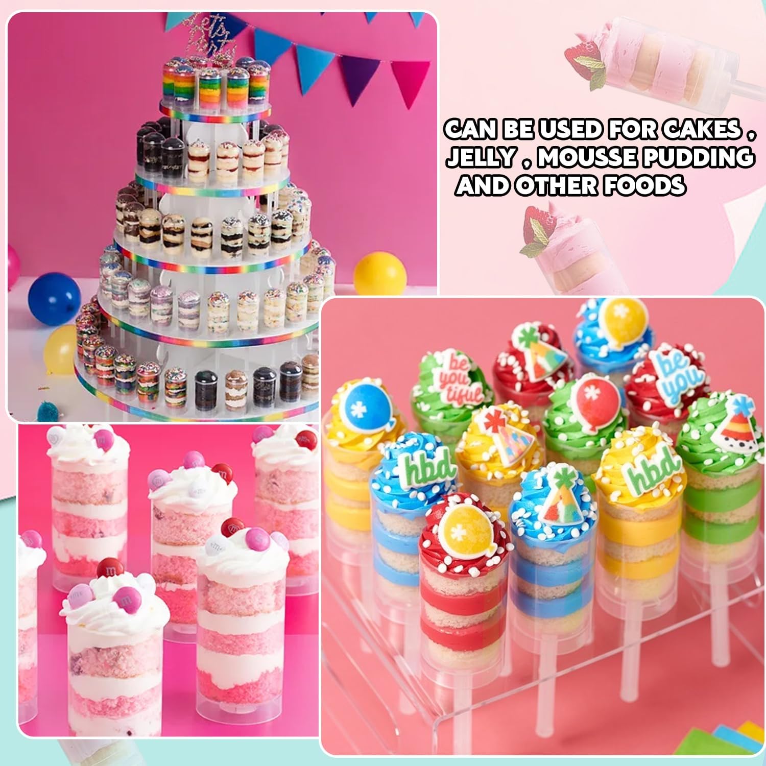 80 pcs Round Shape Clear Push-Up Cake Pop Shooter Push Up Pops Plastic Containers with Lids, Base & Sticks