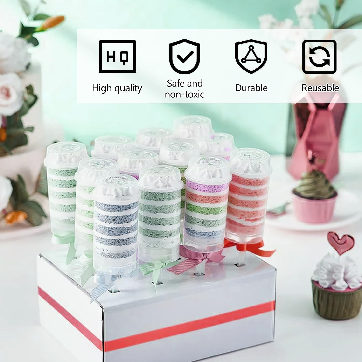 80 pcs Round Shape Clear Push-Up Cake Pop Shooter Push Up Pops Plastic Containers with Lids, Base & Sticks