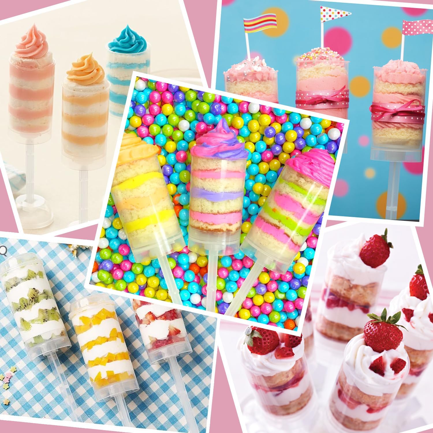80 pcs Round Shape Clear Push-Up Cake Pop Shooter Push Up Pops Plastic Containers with Lids, Base & Sticks