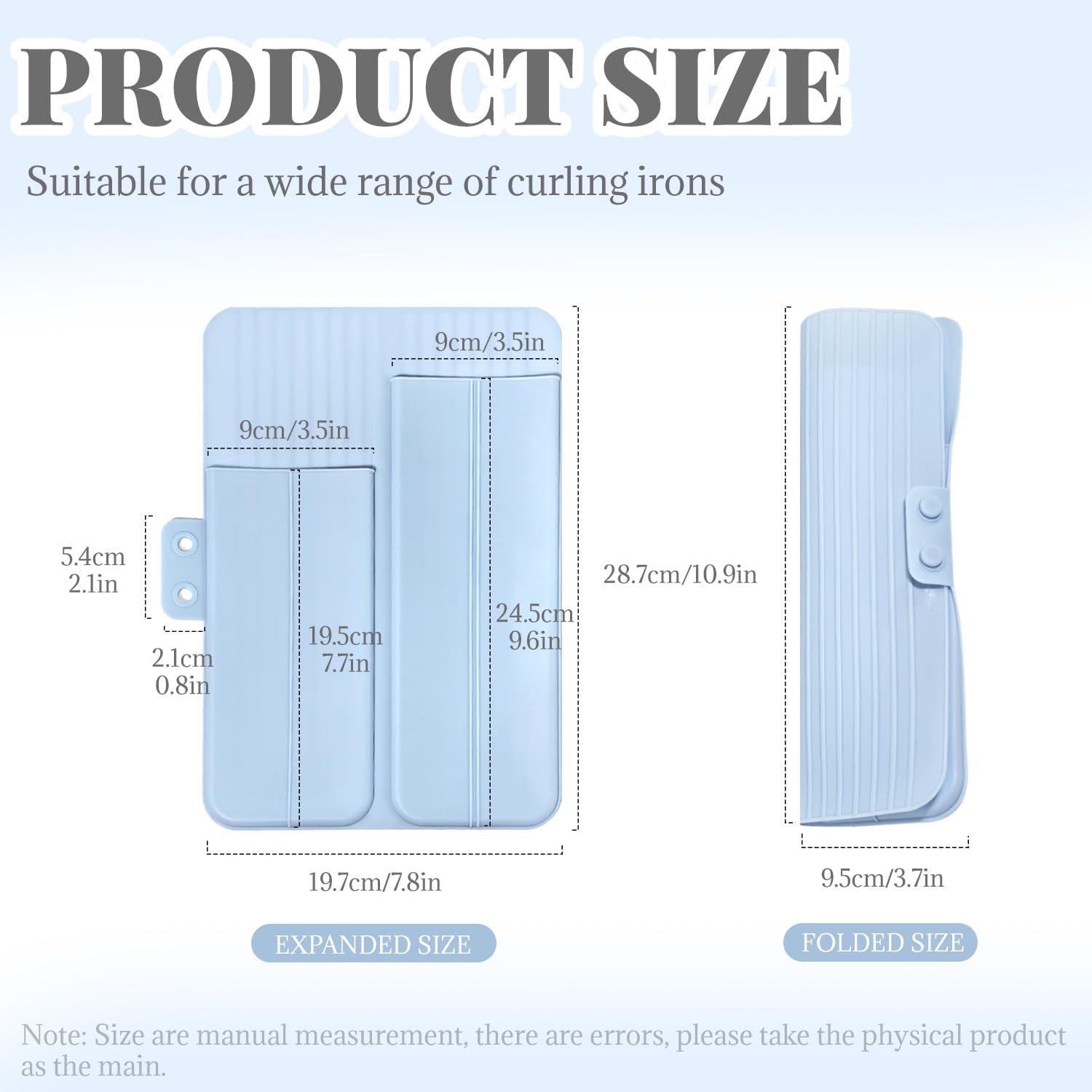 2-in-1 Heat Resistant Silicone Mat Travel Case, Soft Folding Storage Bag with 2 Pockets for Curling Iron, Flat Hair Straightener Non-Slip, Portable Hot Styling Tools Blue