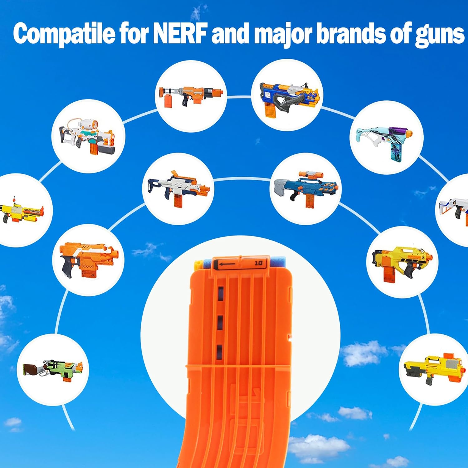 10 Darts Curved Magazine Quick Reload Clip Compatible for Nerf Elite Orange, 2Pcs 2pcs Orange
