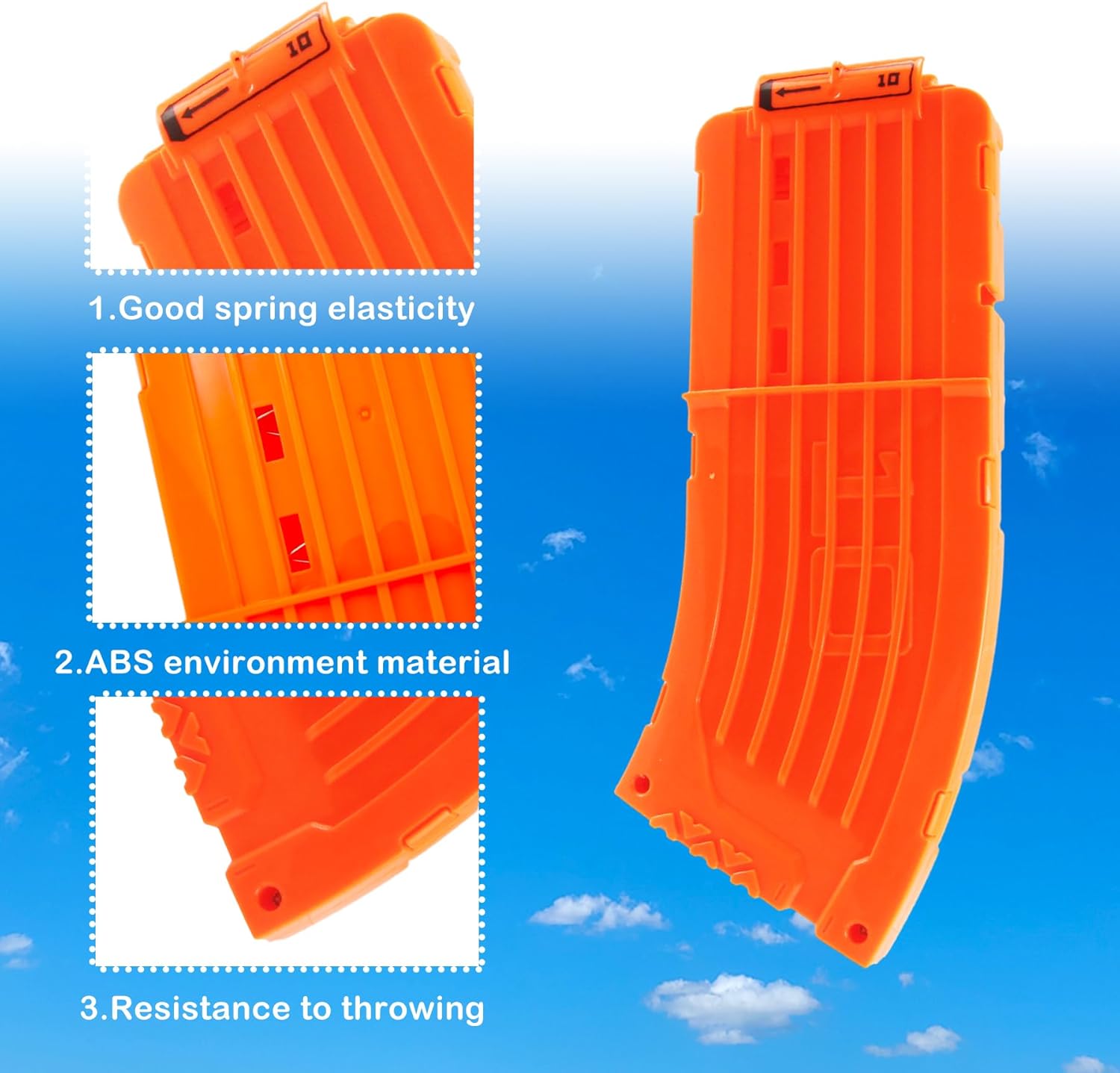 10 Darts Curved Magazine Quick Reload Clip Compatible for Nerf Elite Orange, 2Pcs 2pcs Orange
