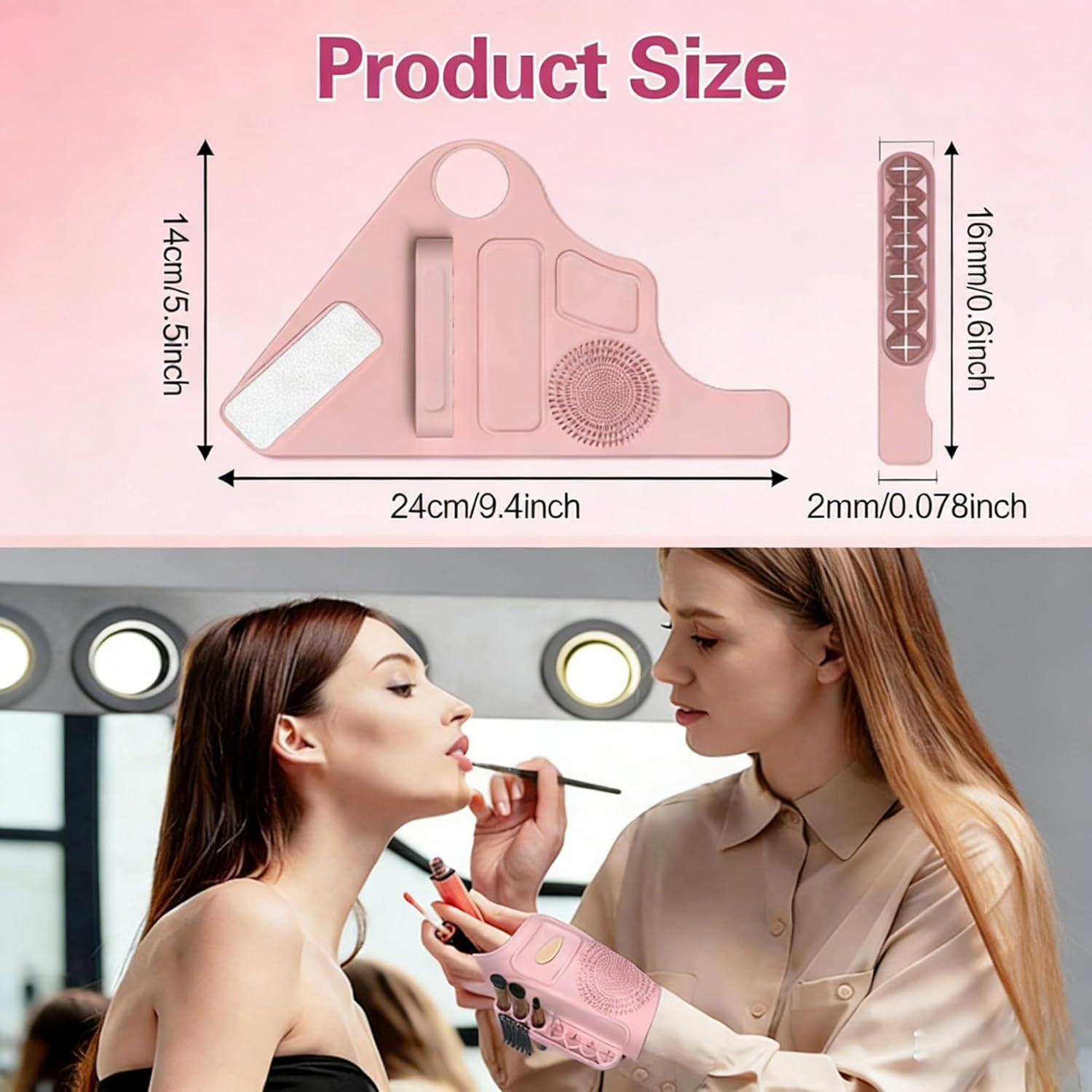 Silicone Makeup Assistant Wristband, Professional Portable Beauty Tool with Brush Holder, Color Mixing Palette & Cleaning Zone, Adjustable Hand Strap for Artists Daily Use Pink