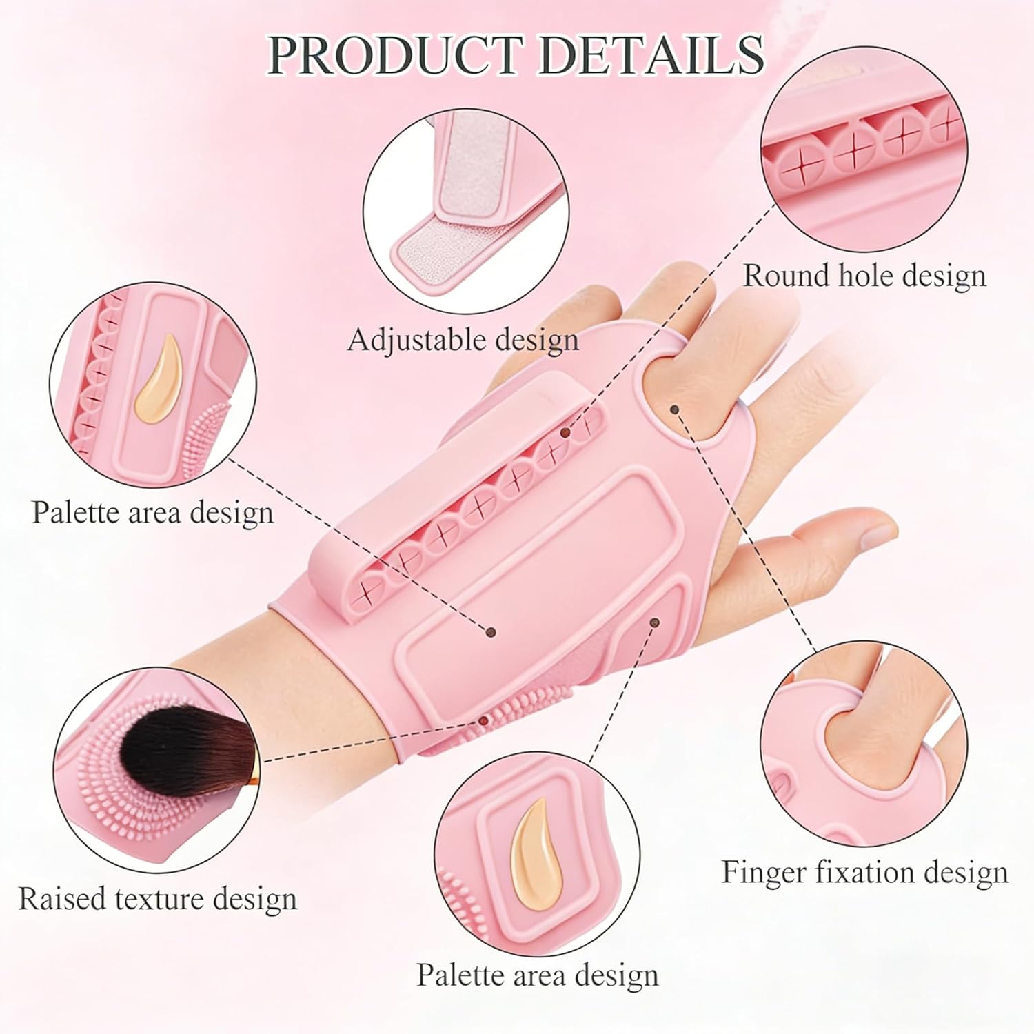 Silicone Makeup Assistant Wristband, Professional Portable Beauty Tool with Brush Holder, Color Mixing Palette & Cleaning Zone, Adjustable Hand Strap for Artists Daily Use Pink