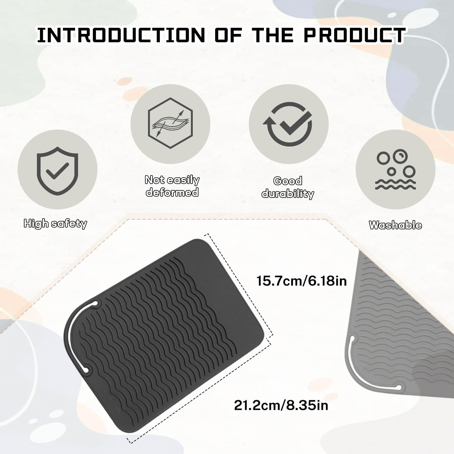 2 Pcs Silicone High Heat Resistant Mat for Hair Styling Tools, Portable Hot Protection Pad Curling Iron, Straighteners, Ideal Home, Makeup, Travel & Salon Use 8.46*6.3IN, Black+White