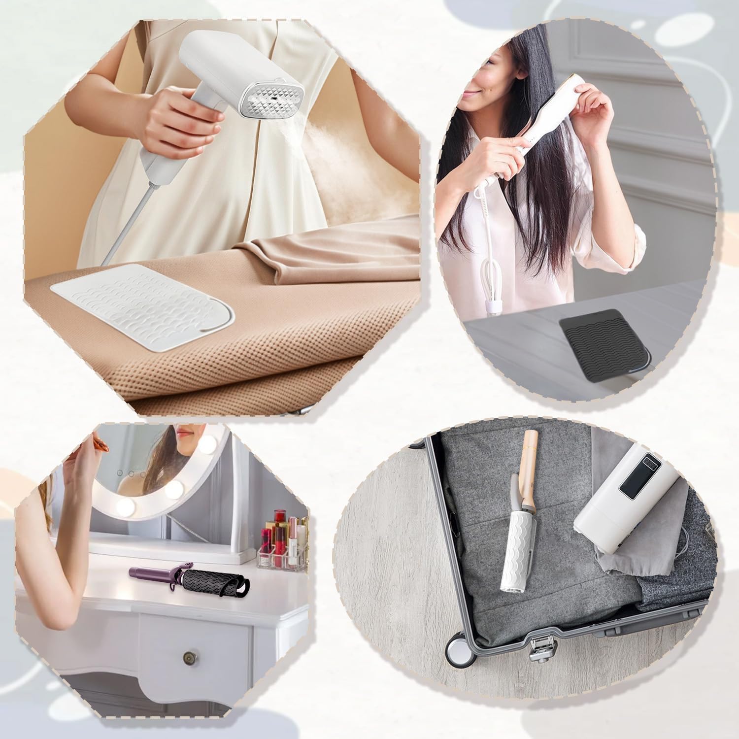 2 Pcs Silicone High Heat Resistant Mat for Hair Styling Tools, Portable Hot Protection Pad Curling Iron, Straighteners, Ideal Home, Makeup, Travel & Salon Use 8.46*6.3IN, Black+White