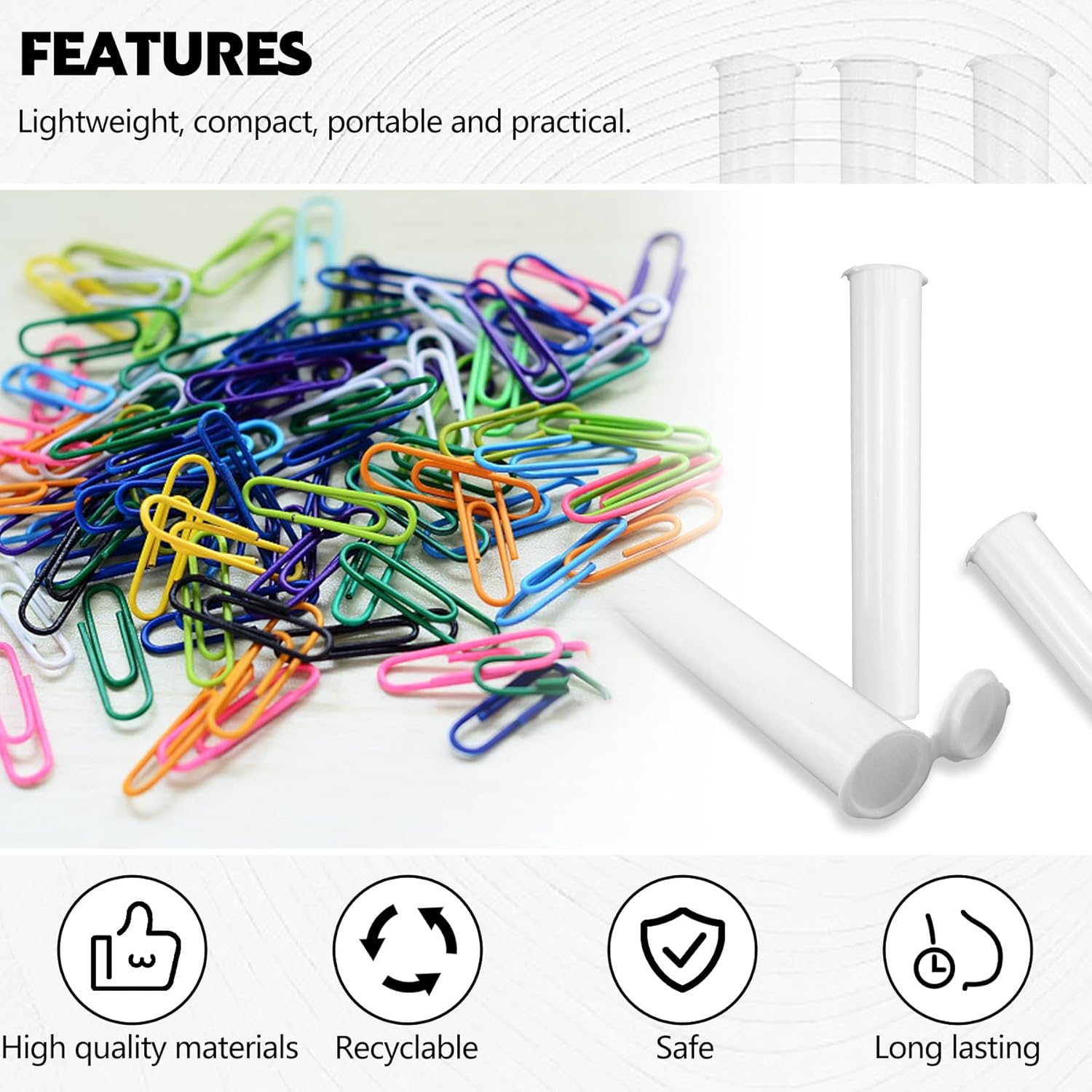 116mm 6pcs Waterproof Cigarette Storage Tubes Squeeze Bottles with Caps Airtight Sealing Plastic Container Protect Pre-Roll Cigarettes Cigarillos White