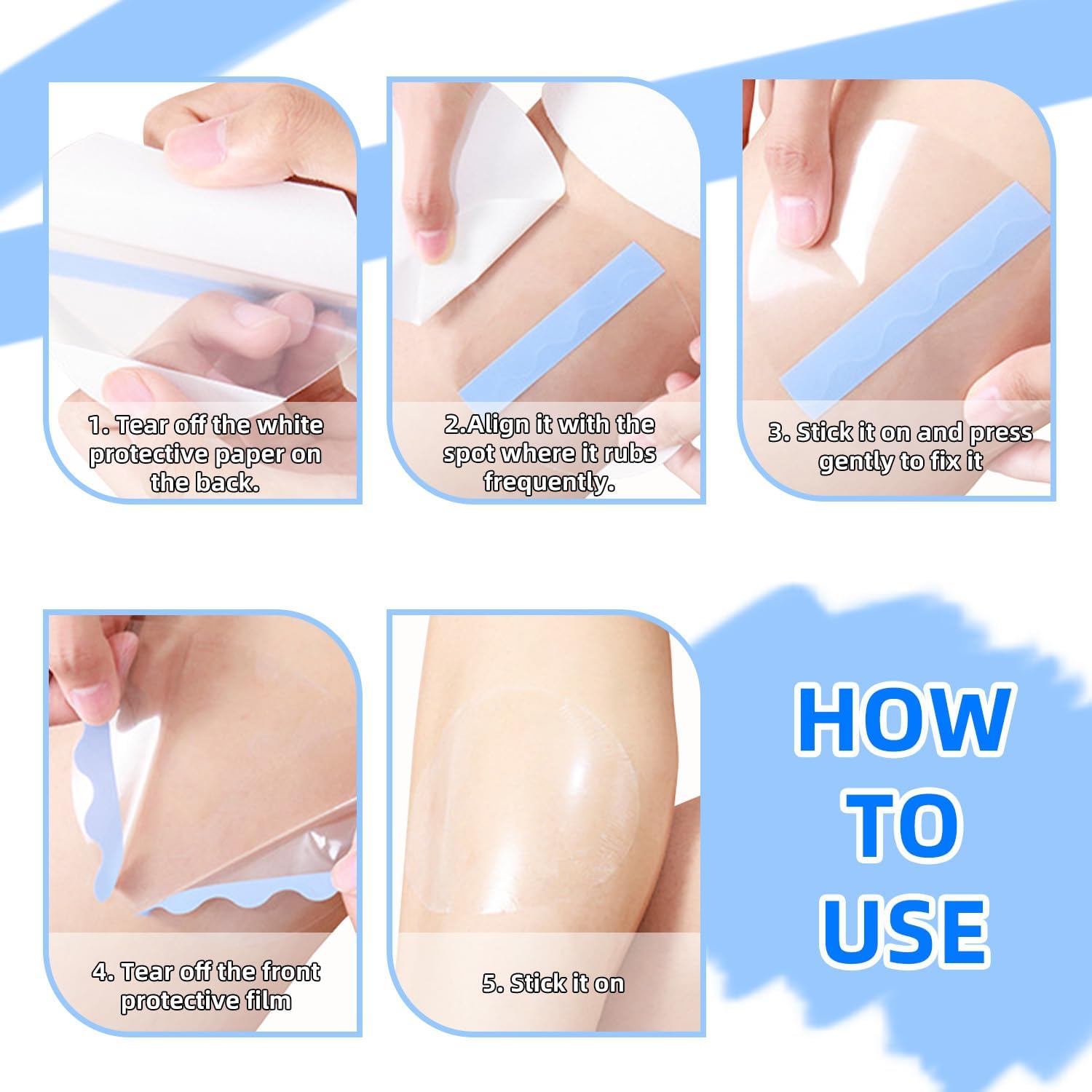 10 Pcs PU Transparent Anti-Chafing Thigh Patches, Waterproof Film Invisible Adhesive Sticker for Thigh, Knee, Heel Protection, Skin-Friendly Tape 4.5 x 3.5 in, Oval