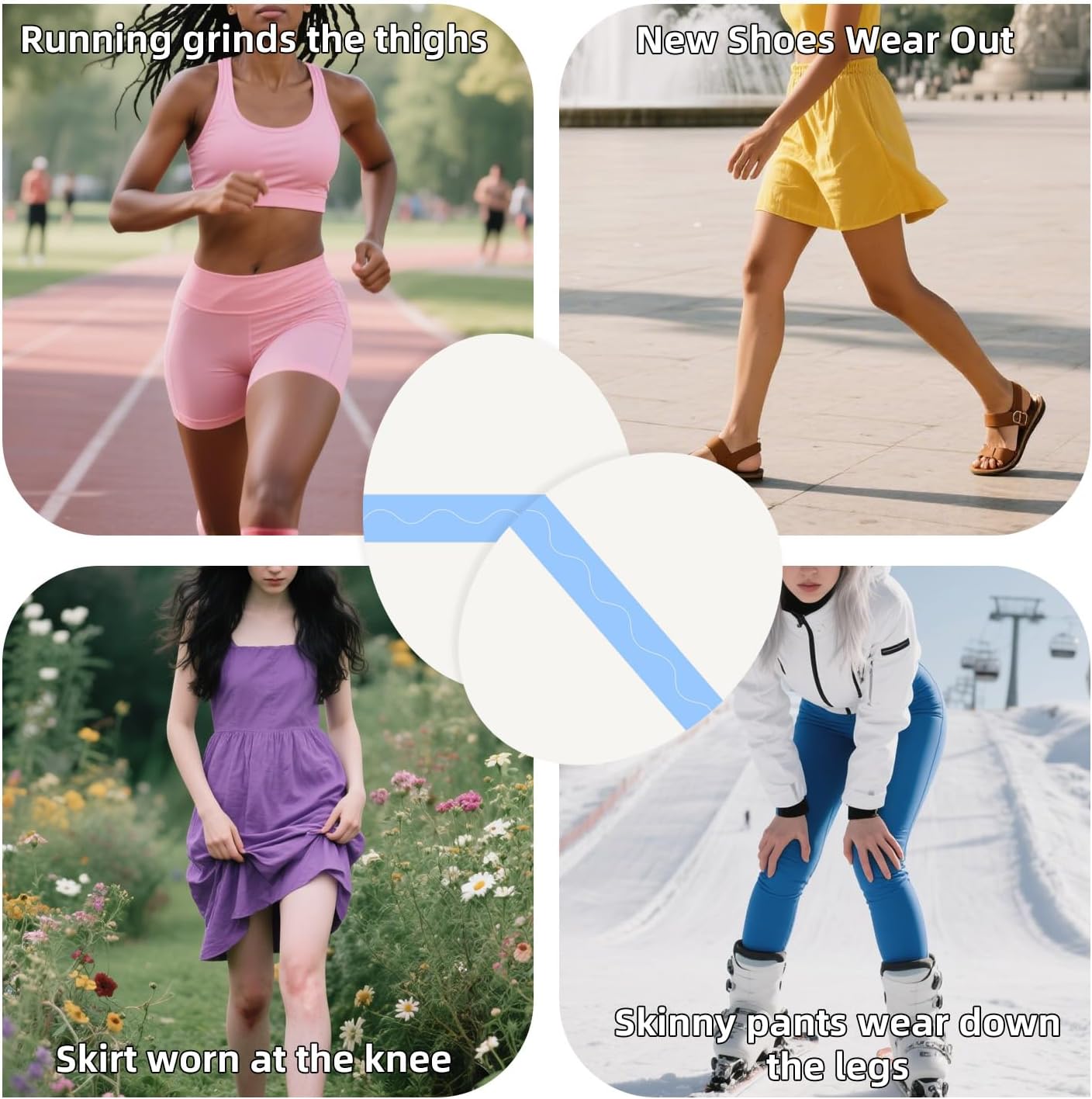 10 Pcs PU Transparent Anti-Chafing Thigh Patches, Waterproof Film Invisible Adhesive Sticker for Thigh, Knee, Heel Protection, Skin-Friendly Tape 4.5 x 3.5 in, Oval