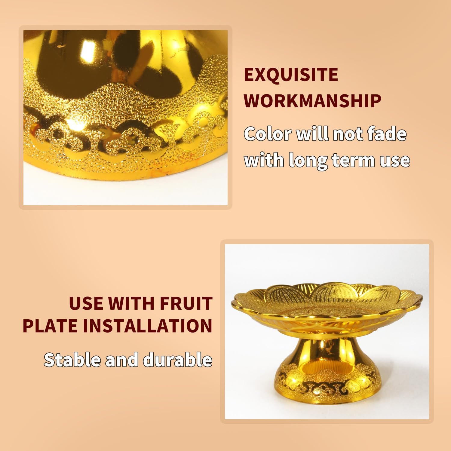 Buddhist Offering Plate Tray base with Golden Lotus Design - Serving for Fruit Offering, Home Dining,Temple Rituals 2-Pack Base 2PCS Base