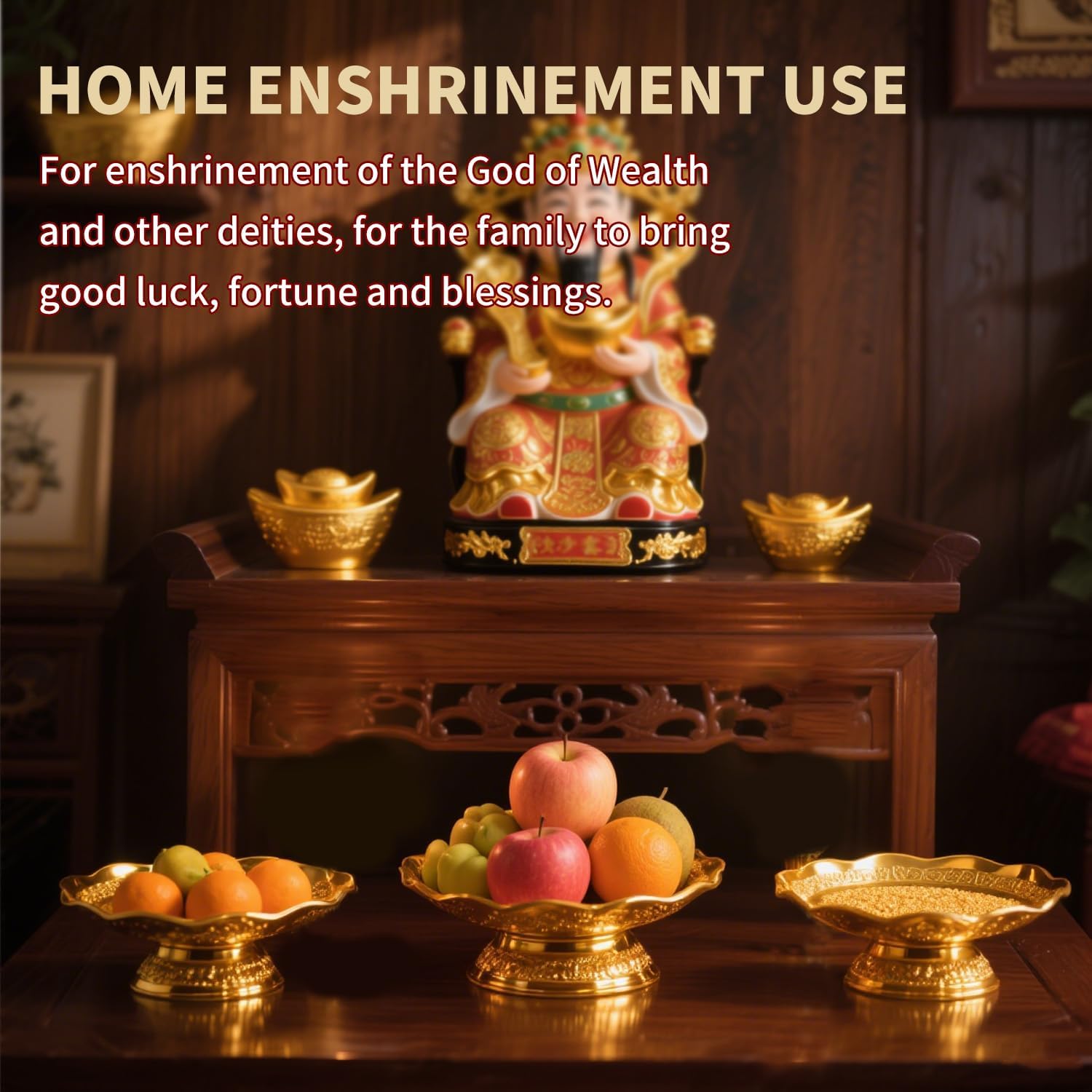 Buddhist Offering Plate Tray base with Golden Lotus Design - Serving for Fruit Offering, Home Dining,Temple Rituals 2-Pack Base 2PCS Base