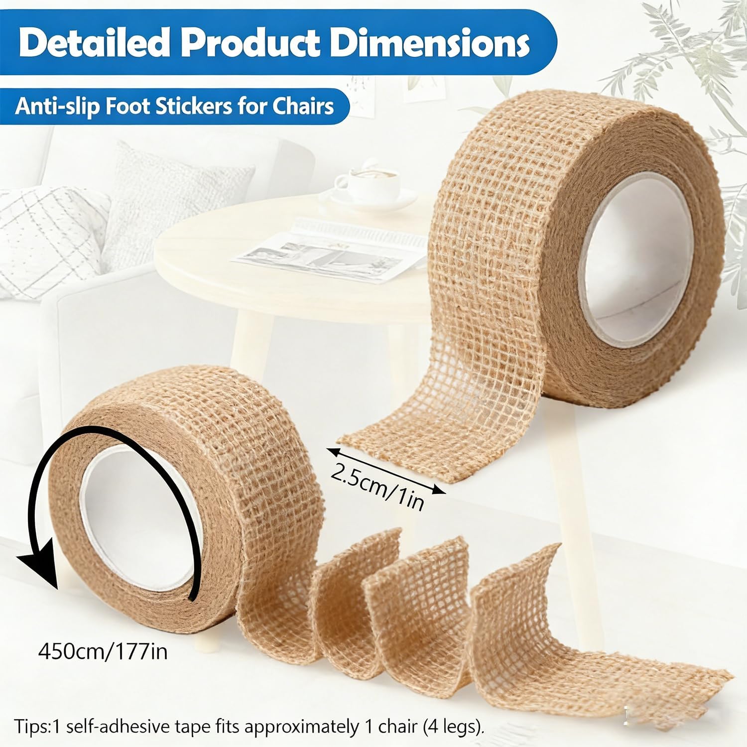 6 Rolls Floor Protector Pads for Chair Legs, Self-Adhesive Anti-Slip Furniture Tape 1" x 177", Non-Woven Wrap Hardwood Floors, Tables, Chairs, Sofas & All Legs Skin Tone 177",Skin Tone