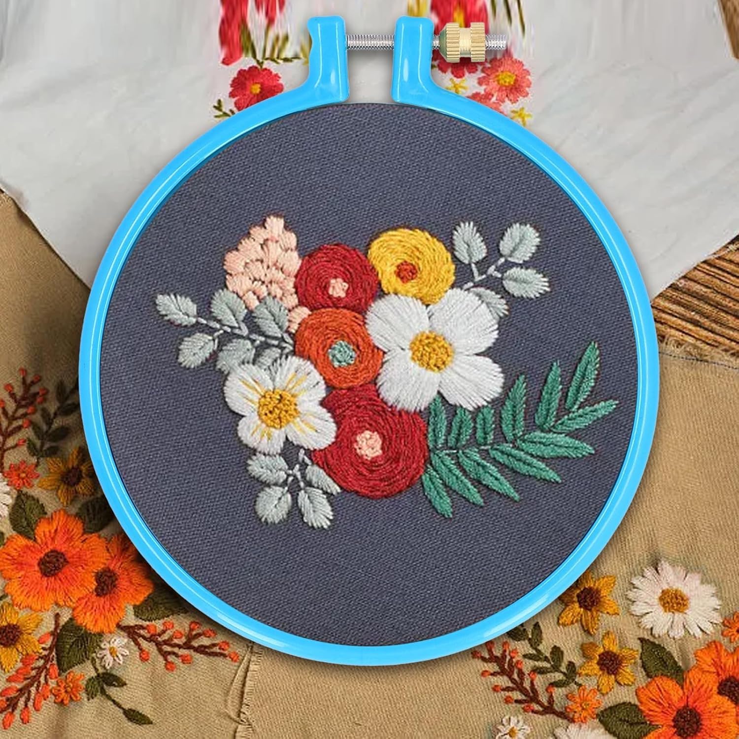 Embroidery Hoop Plastic, 5in Plastic Circle Cross Stitch Ring Supplies for Art Craft Sewing, Random Color