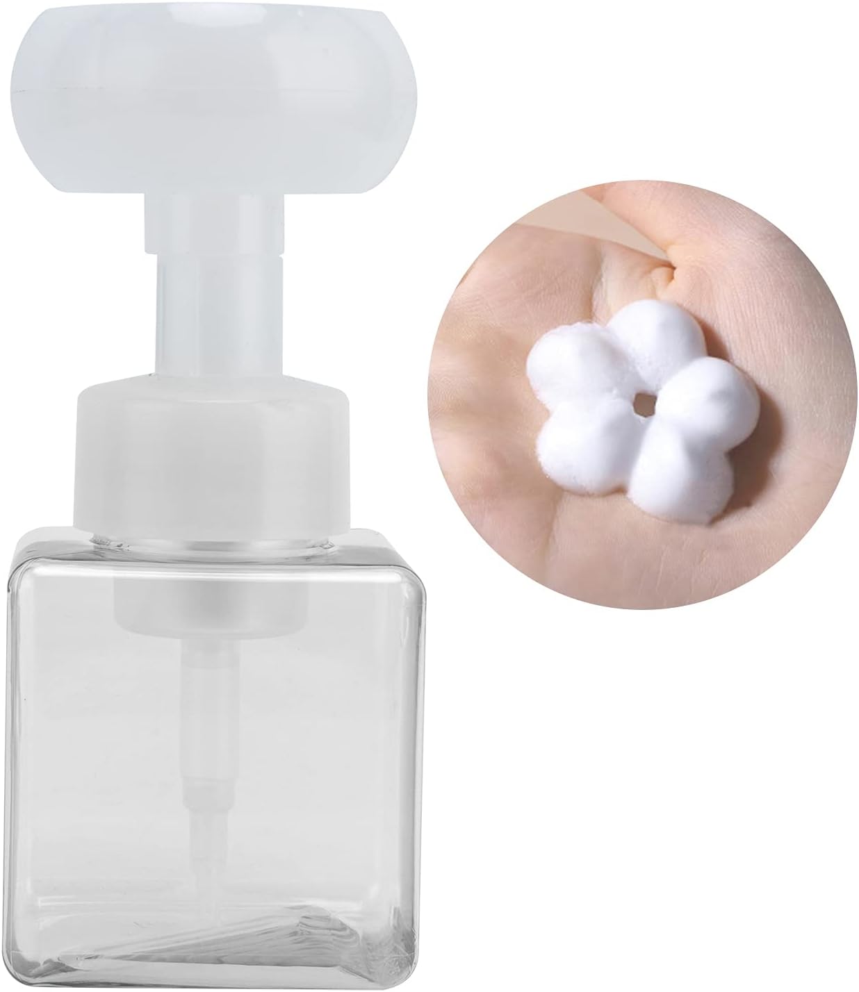 Foaming Hand Soap Dispenser, 250ml Flower Dispenser Shape Refillable Foam Pump Bottle Reusable Plastic Portable Liquid Container for Bathroom Transparent