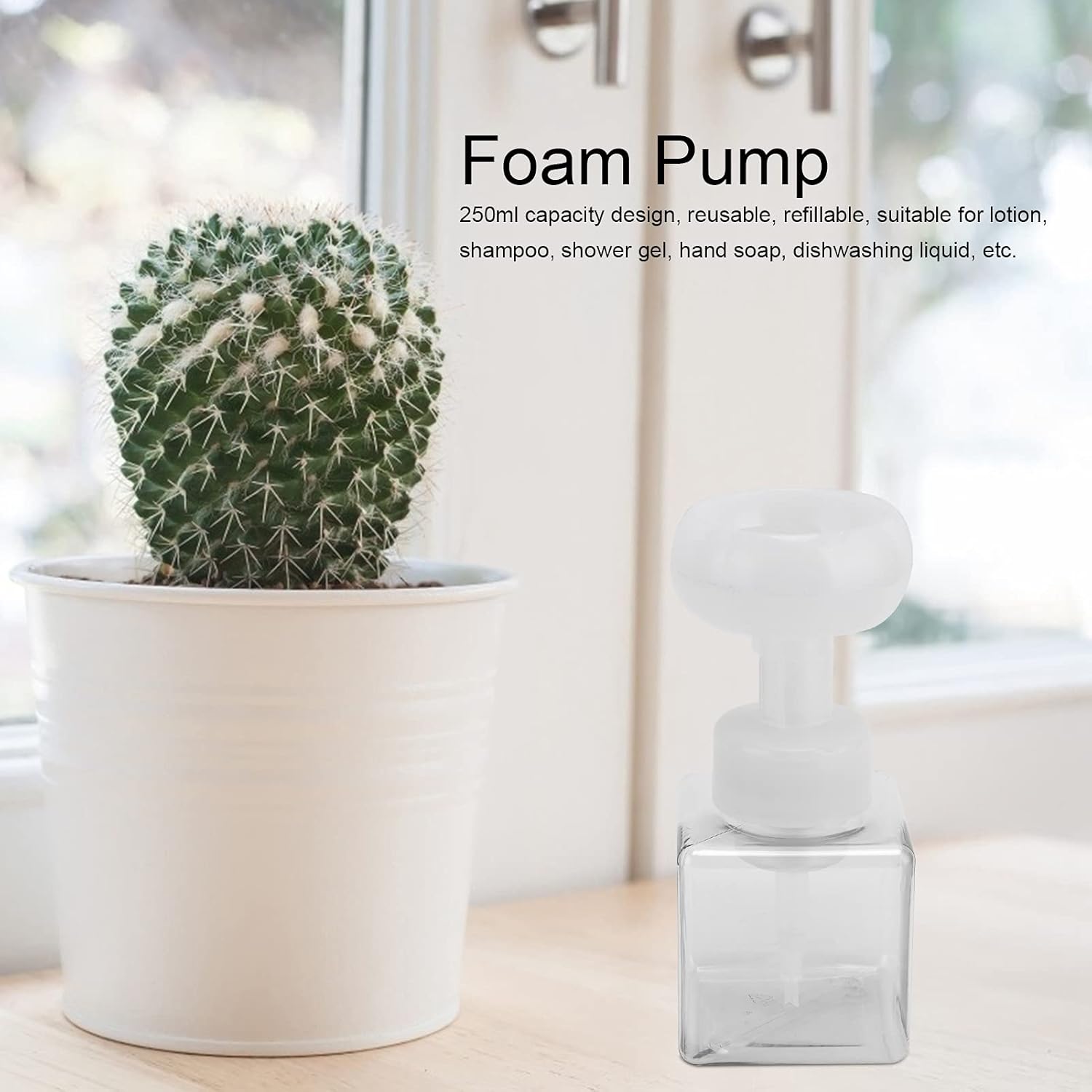Foaming Hand Soap Dispenser, 250ml Flower Dispenser Shape Refillable Foam Pump Bottle Reusable Plastic Portable Liquid Container for Bathroom Transparent