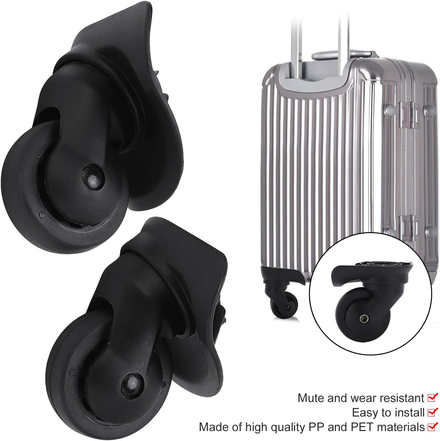 1 Pair Luggage Suitcase Wheels, Universal Replacement Wheels for Mute Swivel Casters Black