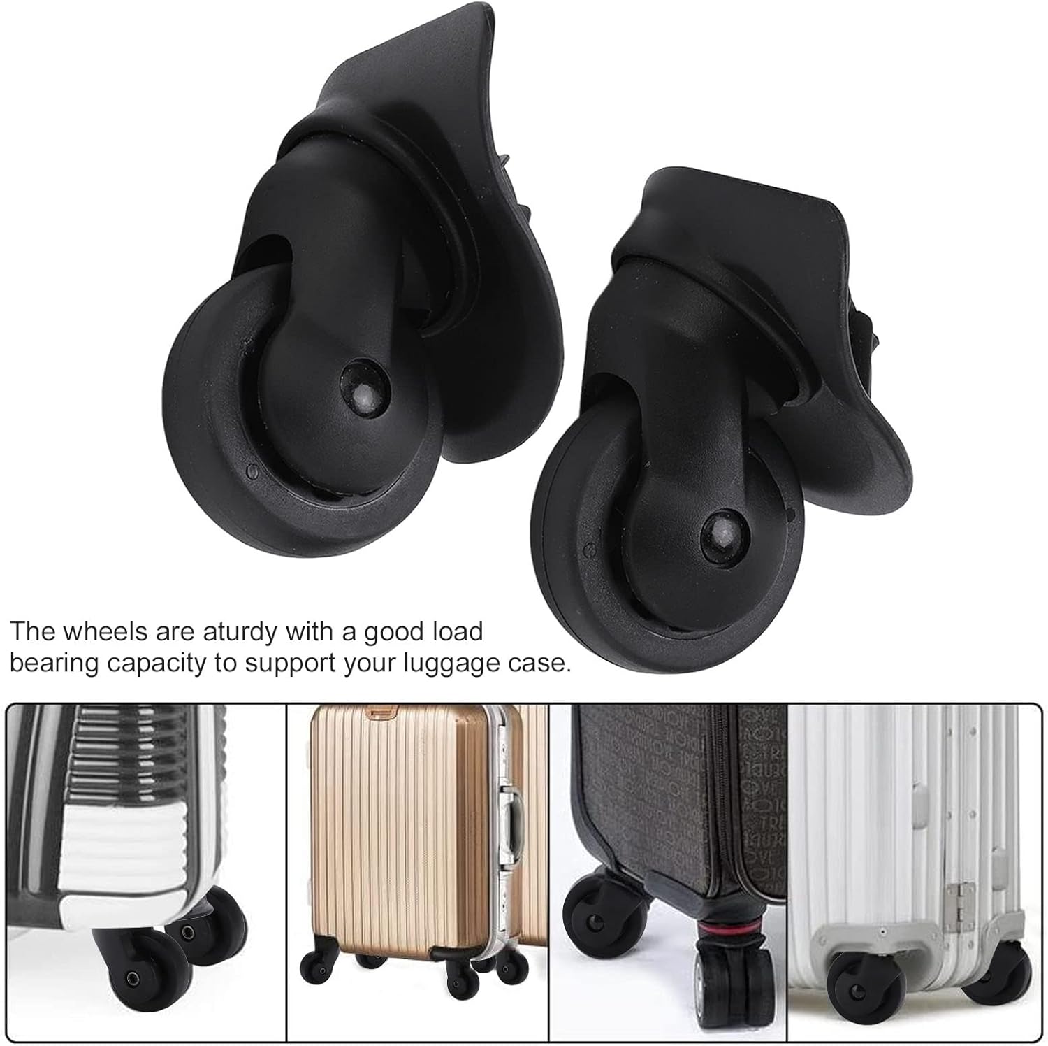 1 Pair Luggage Suitcase Wheels, Universal Replacement Wheels for Mute Swivel Casters Black