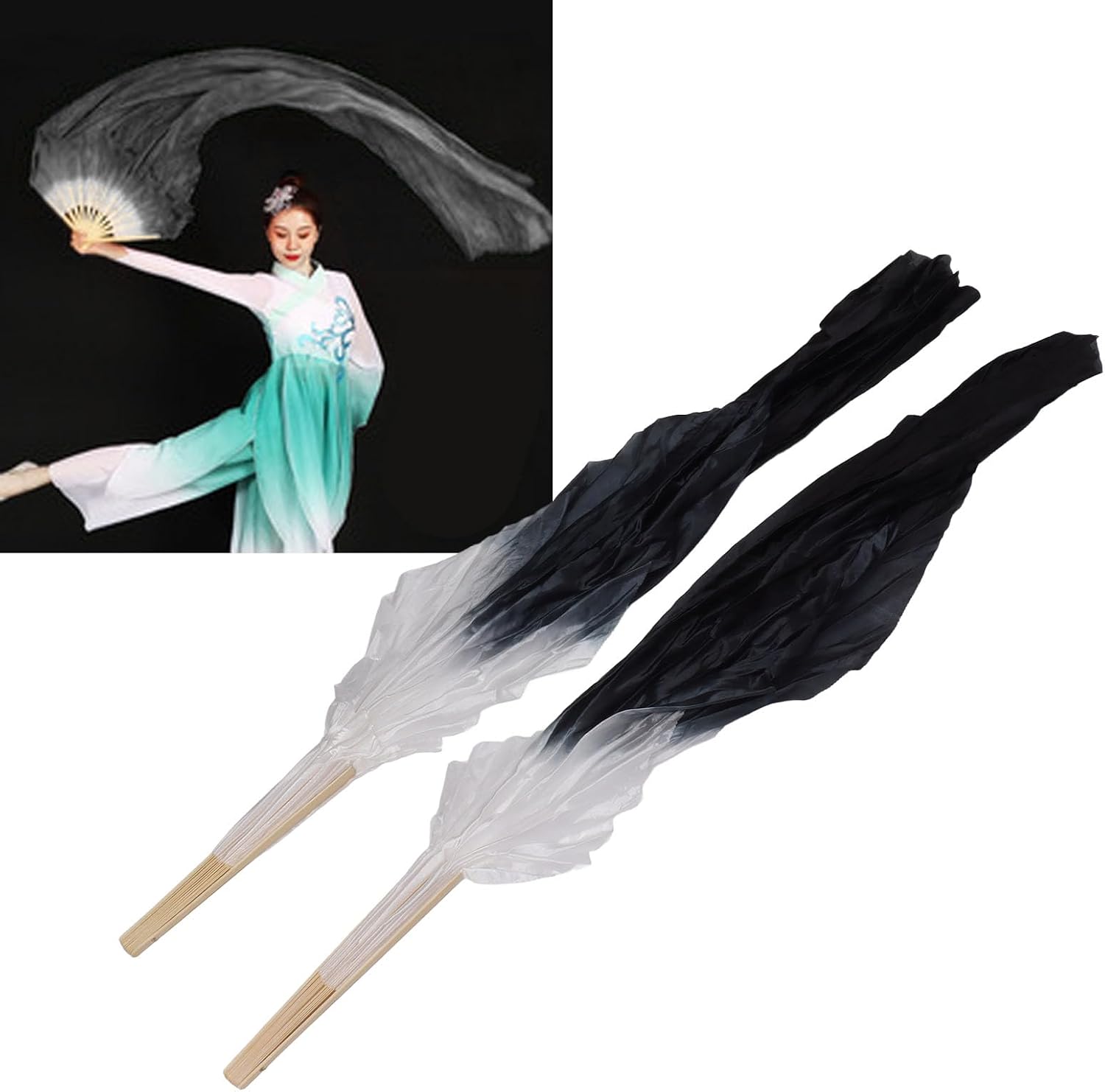 Dance Fan, 1 Pair Long Fan Belly Fans Folding Performance Classical Black