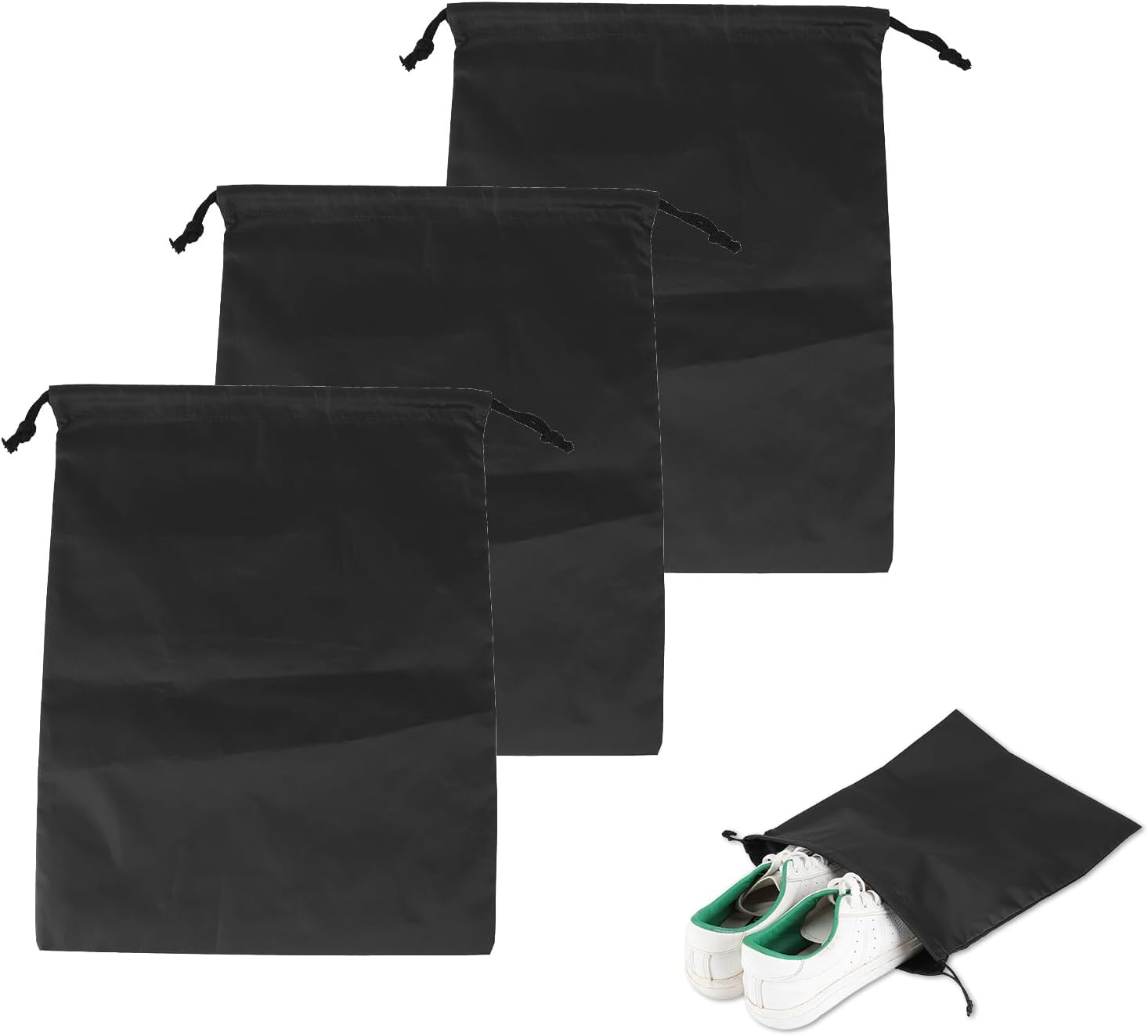Nylon Drawstring Shoe Bag, 3PCS Bags for Travelling Dustproof Waterproof Travel Bag Underwear Shoes Pants Storage Black
