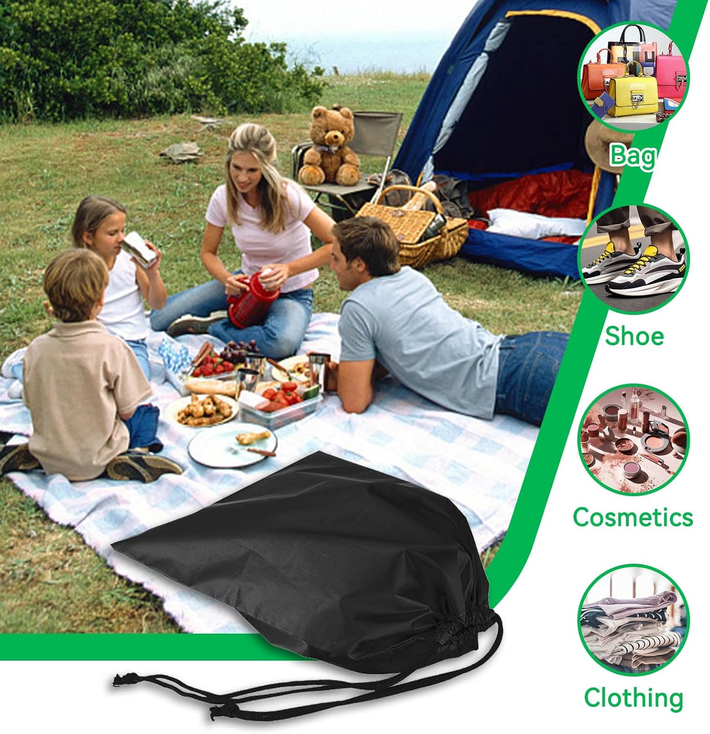 Nylon Drawstring Shoe Bag, 3PCS Bags for Travelling Dustproof Waterproof Travel Bag Underwear Shoes Pants Storage Black