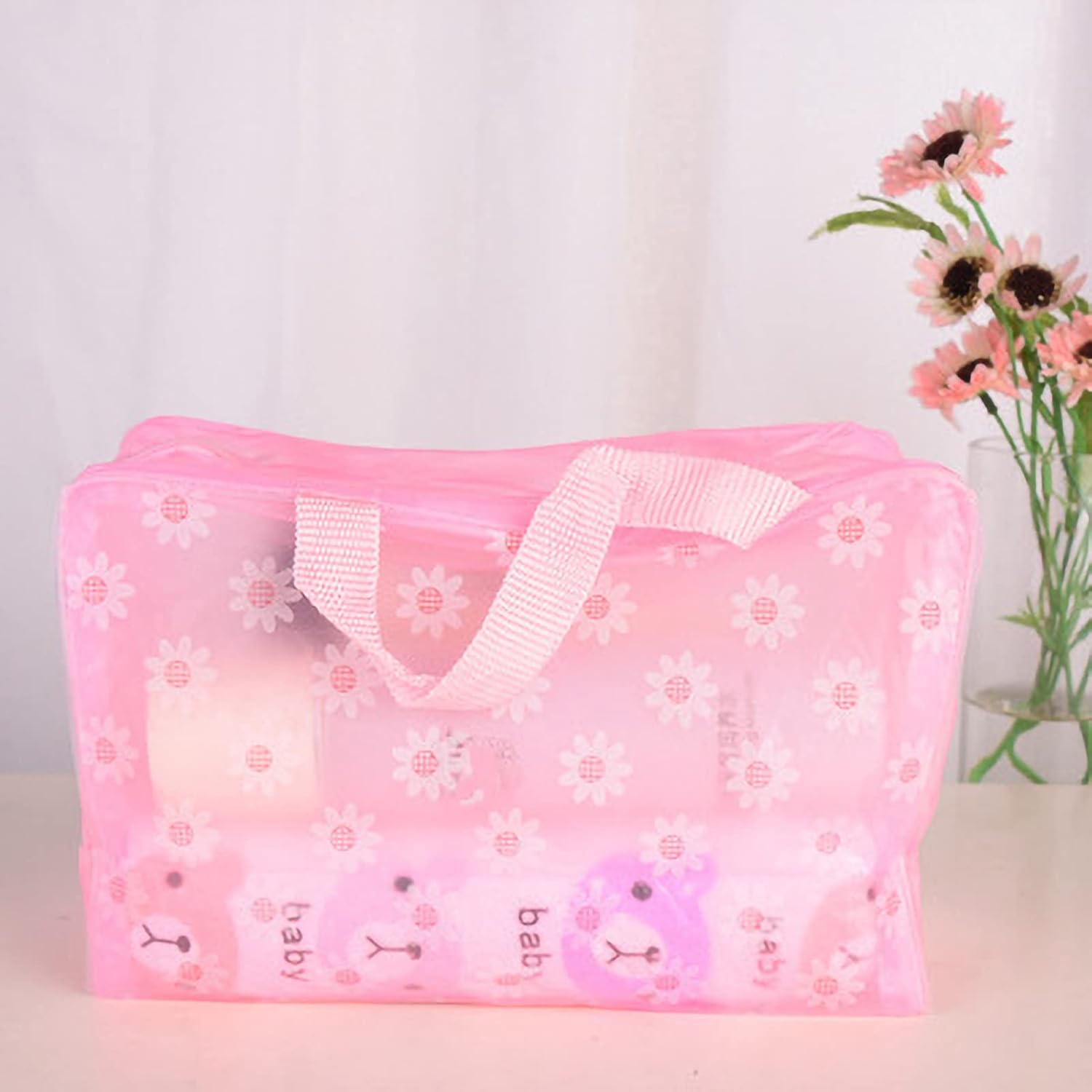 Clear Cosmetics Bag, PVC Zippered Toiletry Carry Pouch Waterproof Makeup Bag Travel Bags Organizer Case for Vacation pink
