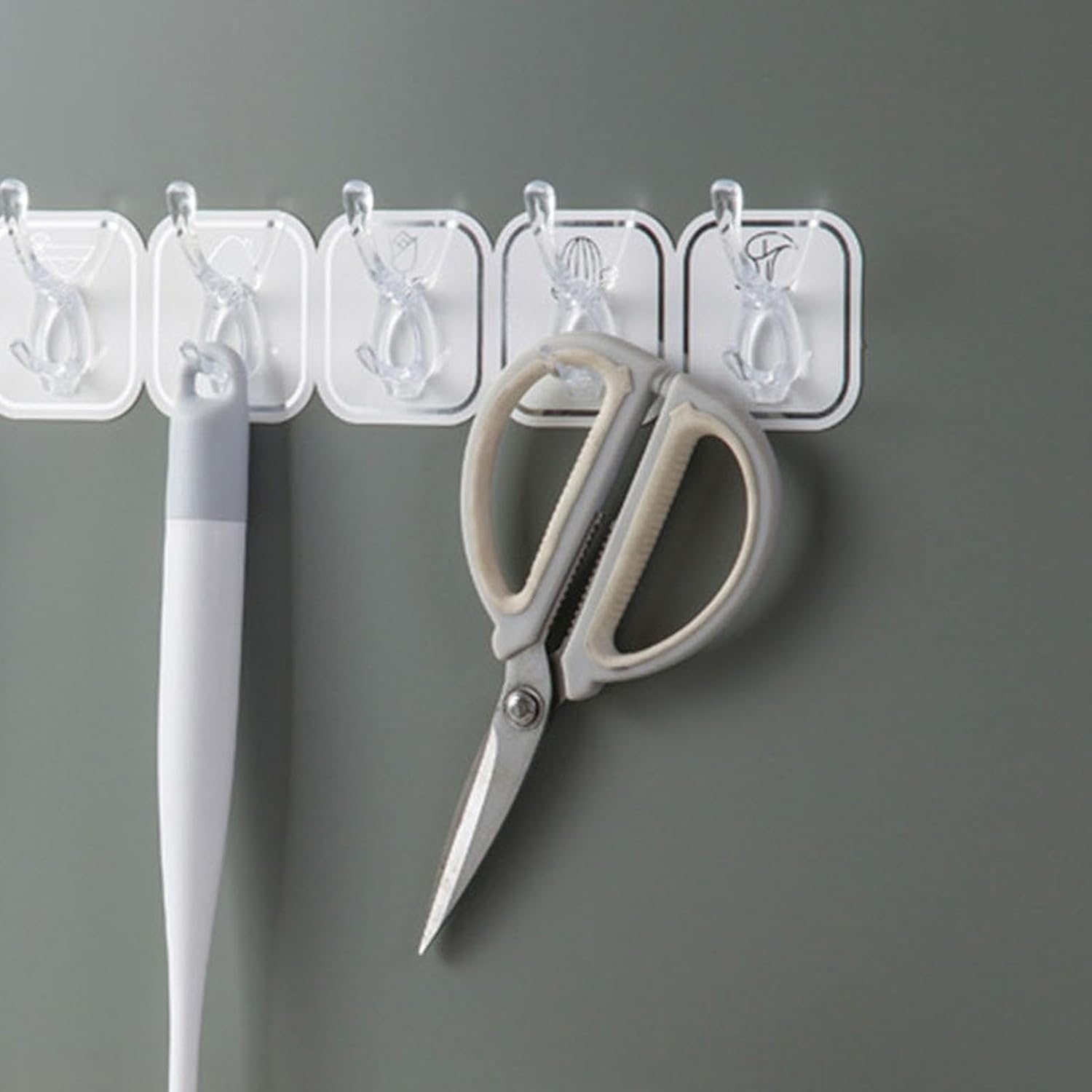 6Pcs Acrylic Wall Mounted Necklaces Organizer,6 Hooks Jewelry Stand Organizer,No Drilling Hanging Hook Strong Bearing Capacity for Kitchen Bathroom White