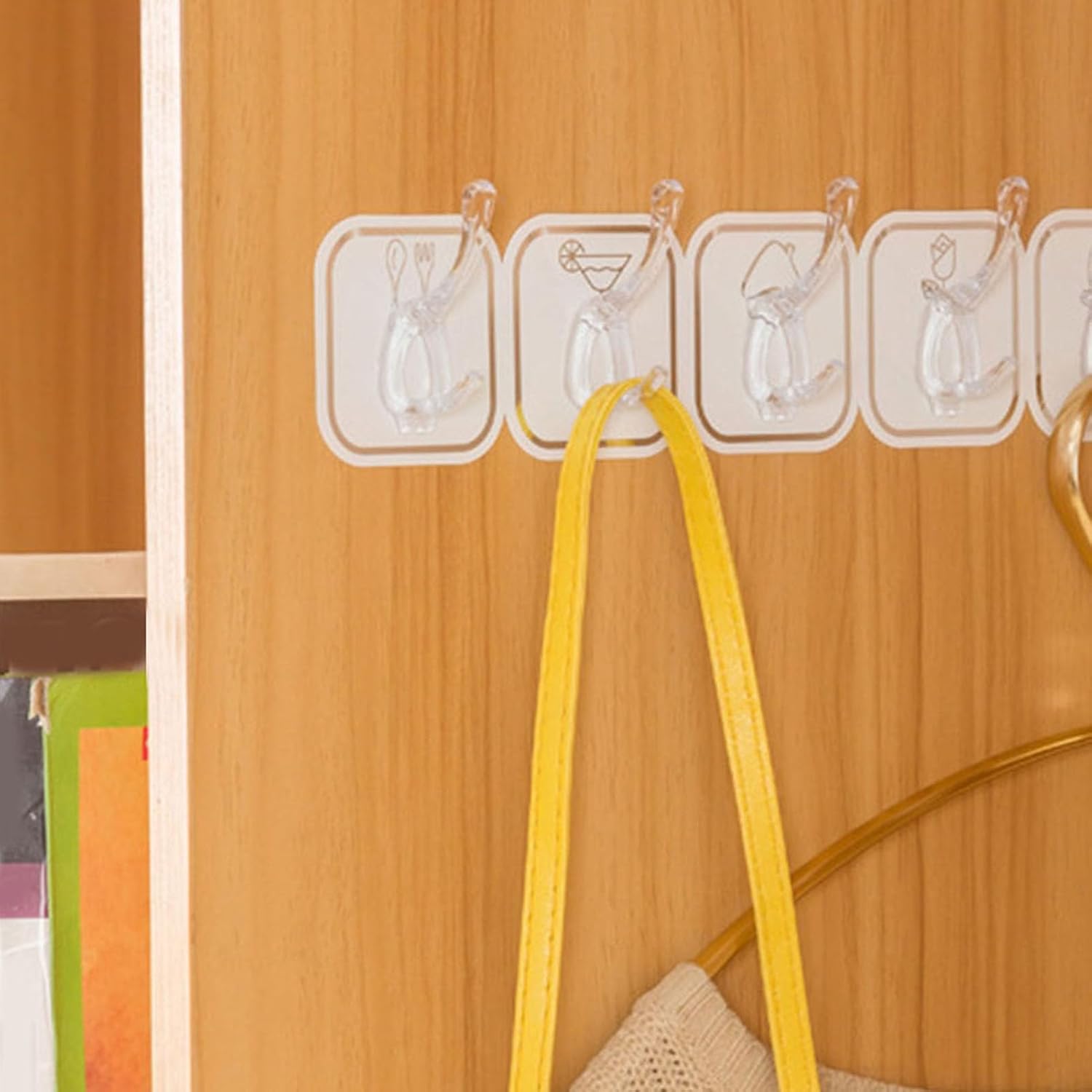 6Pcs Acrylic Wall Mounted Necklaces Organizer,6 Hooks Jewelry Stand Organizer,No Drilling Hanging Hook Strong Bearing Capacity for Kitchen Bathroom White