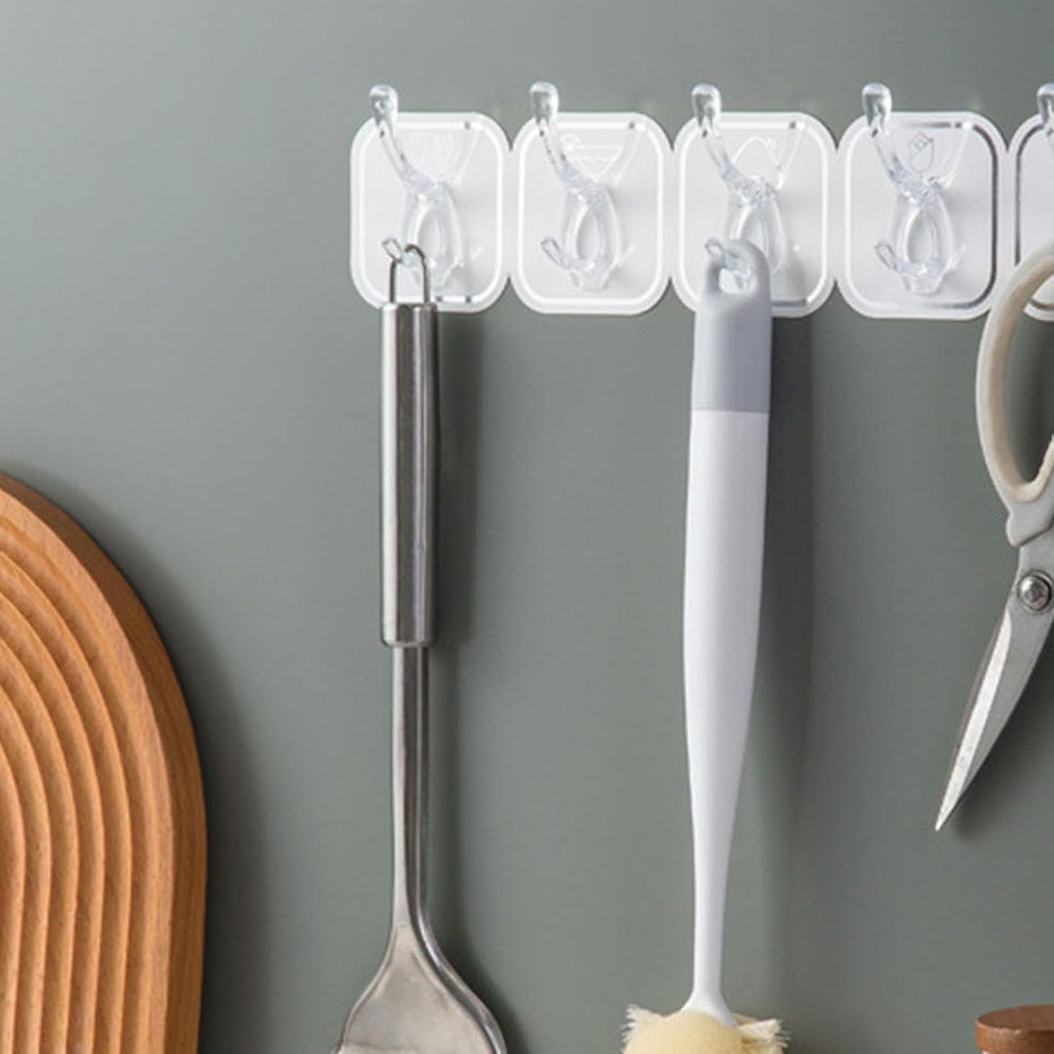 6Pcs Acrylic Wall Mounted Necklaces Organizer,6 Hooks Jewelry Stand Organizer,No Drilling Hanging Hook Strong Bearing Capacity for Kitchen Bathroom White