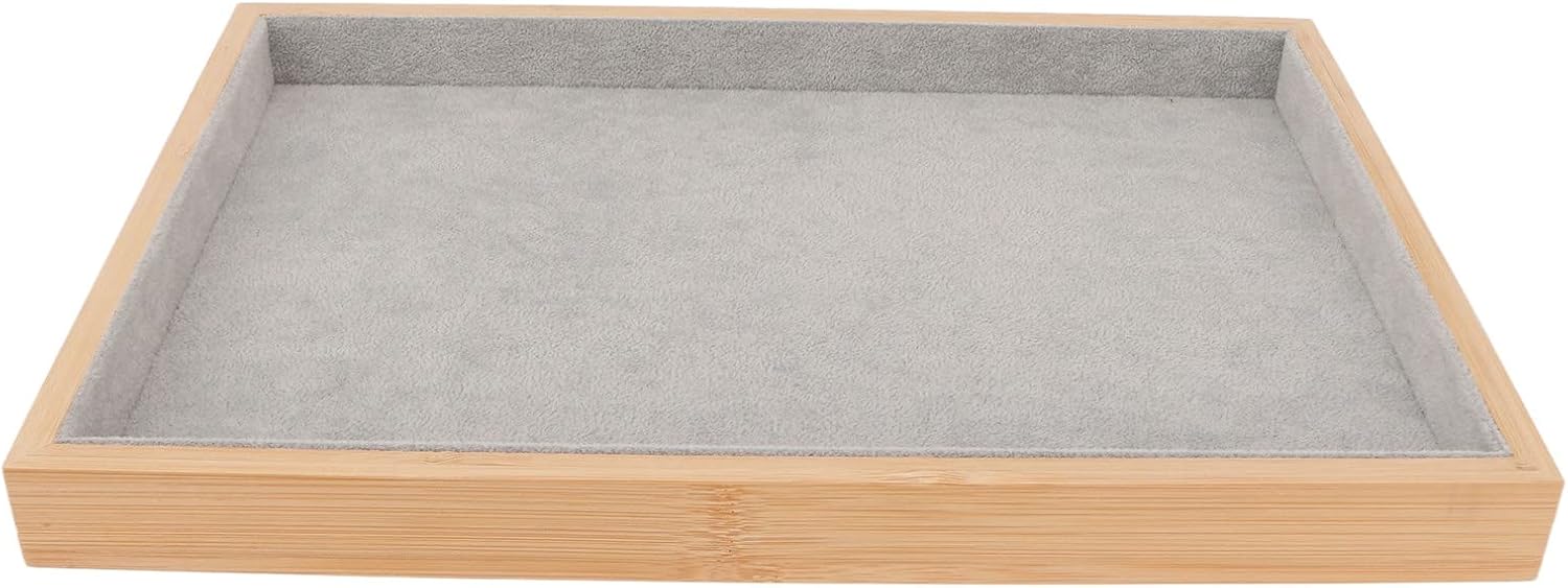 Velvet Stackable Jewelry Tray, Wood Flat Organizer Tray Drawer for Necklace Bracelet Ring Showcase Display Grey