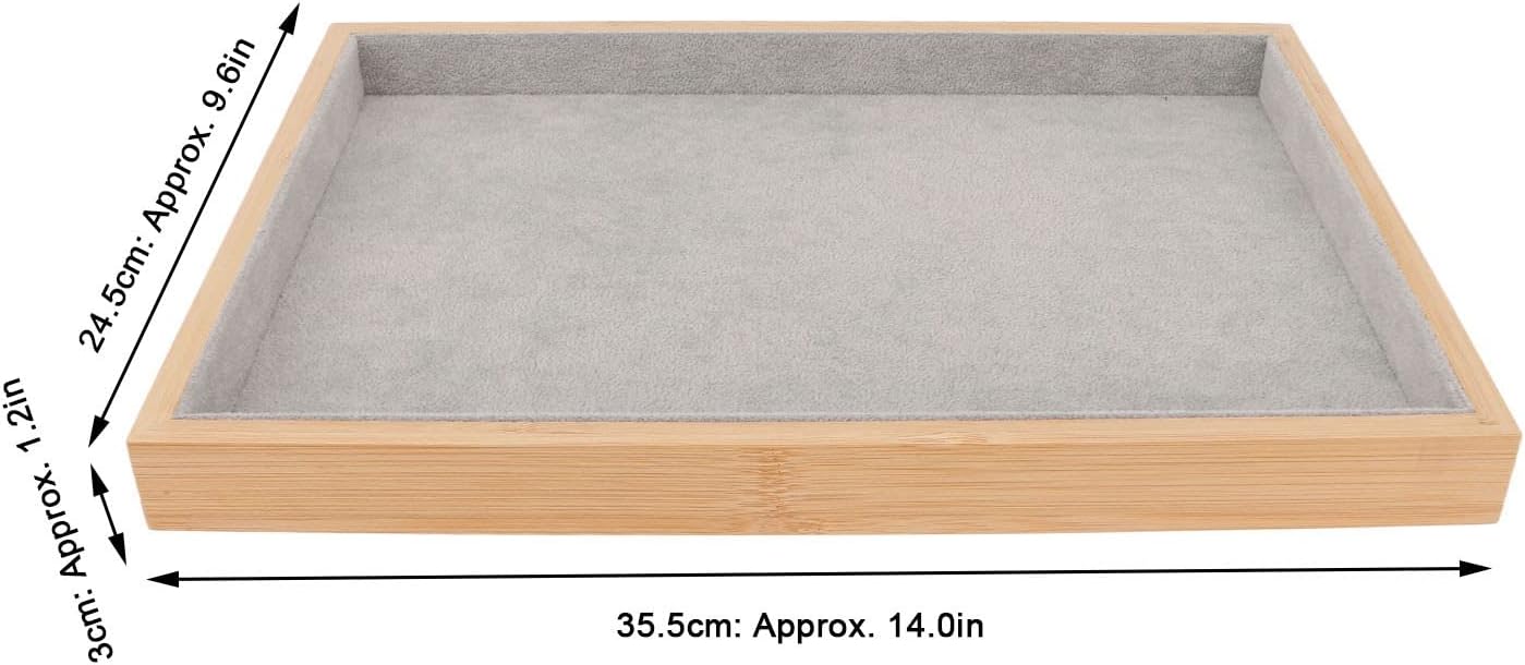 Velvet Stackable Jewelry Tray, Wood Flat Organizer Tray Drawer for Necklace Bracelet Ring Showcase Display Grey