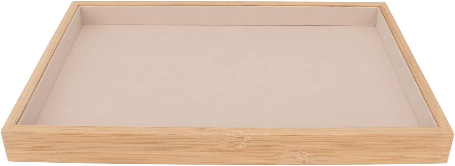 Velvet Stackable Jewelry Tray, Wood Flat Organizer Tray Drawer for Necklace Bracelet Ring Showcase Display Beige