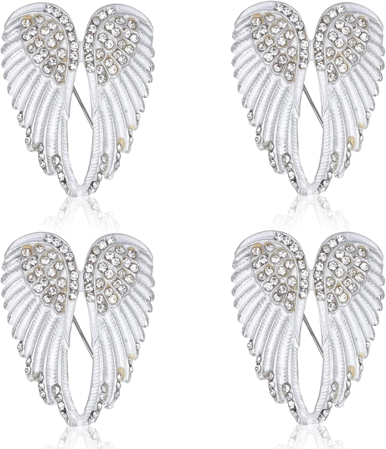 4pcs Women's Guardian Angel Wing Brooch Pins, Rhinestones Pin Set Cardigan Collar Clips Dress Shirt for Women Girls Men White
