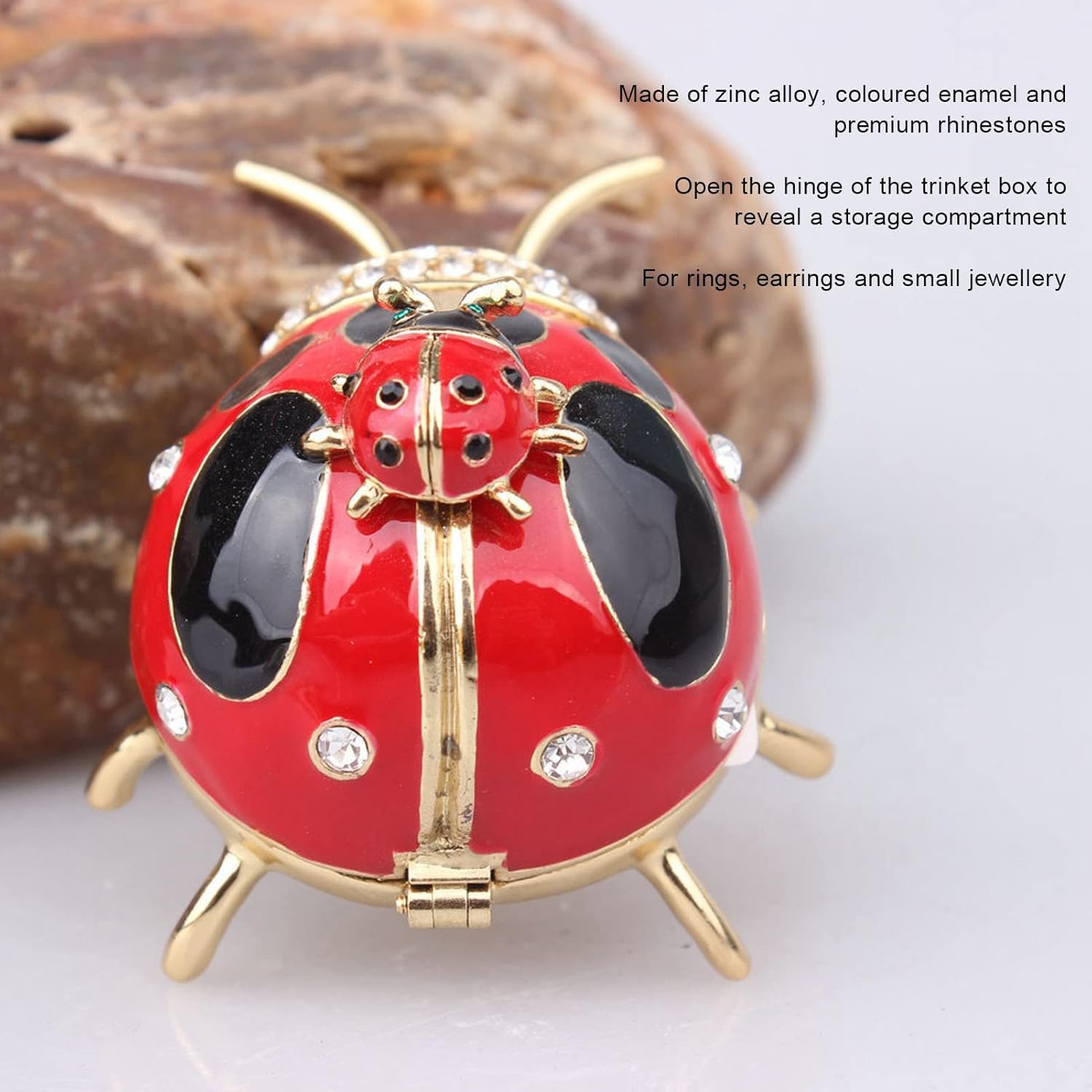 Ladybug Trinket Box, Small Enameled Hinged Box Decorative Jewelry with Rhinestones Delicate Gift Display Ornament