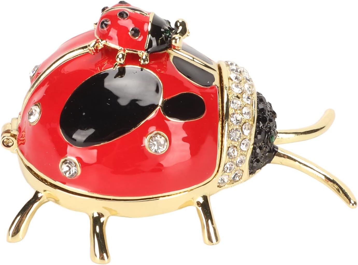 Ladybug Trinket Box, Small Enameled Hinged Box Decorative Jewelry with Rhinestones Delicate Gift Display Ornament