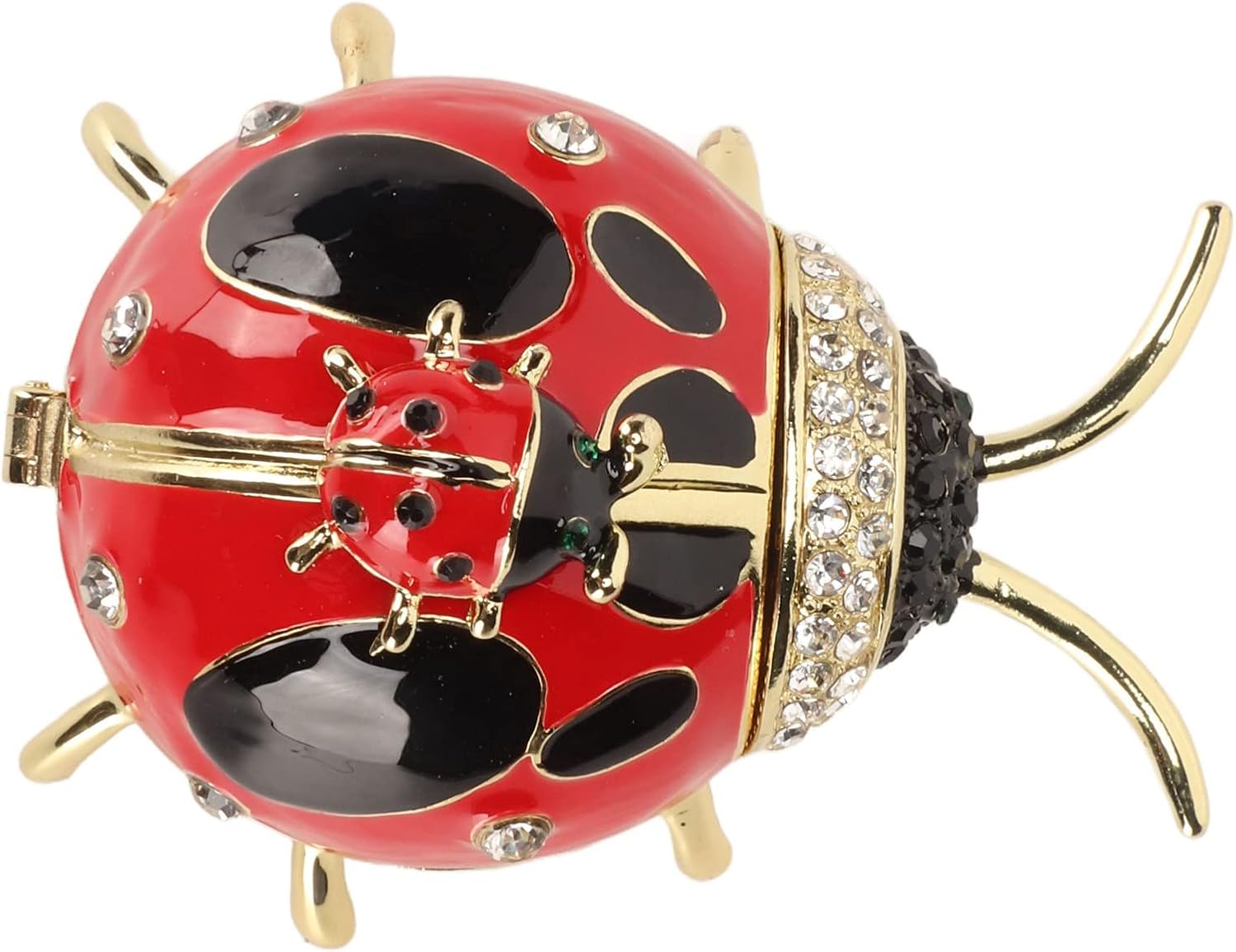 Ladybug Trinket Box, Small Enameled Hinged Box Decorative Jewelry with Rhinestones Delicate Gift Display Ornament