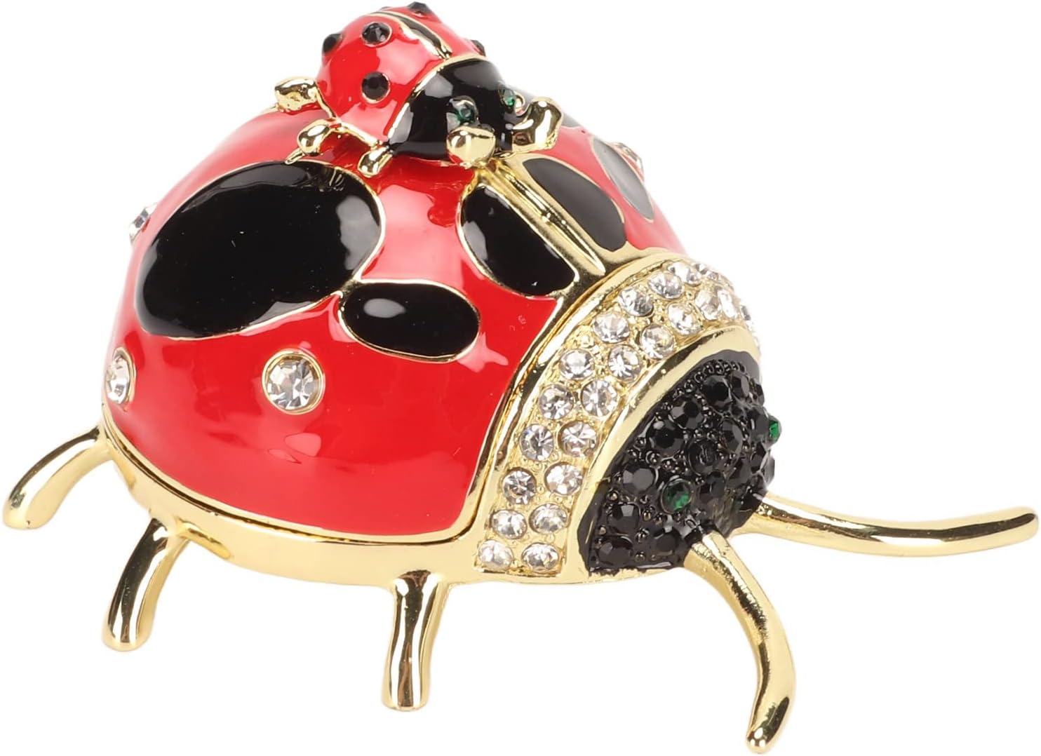 Ladybug Trinket Box, Small Enameled Hinged Box Decorative Jewelry with Rhinestones Delicate Gift Display Ornament