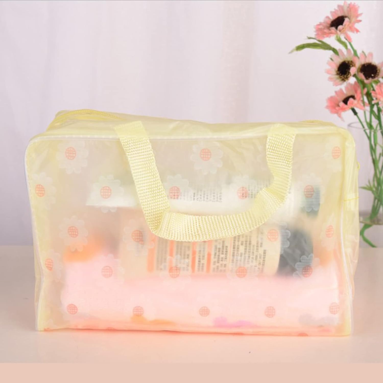 Clear Cosmetics Bag, PVC Zippered Toiletry Carry Pouch Waterproof Makeup Bag Travel Bags Organizer Case for Vacation yellow