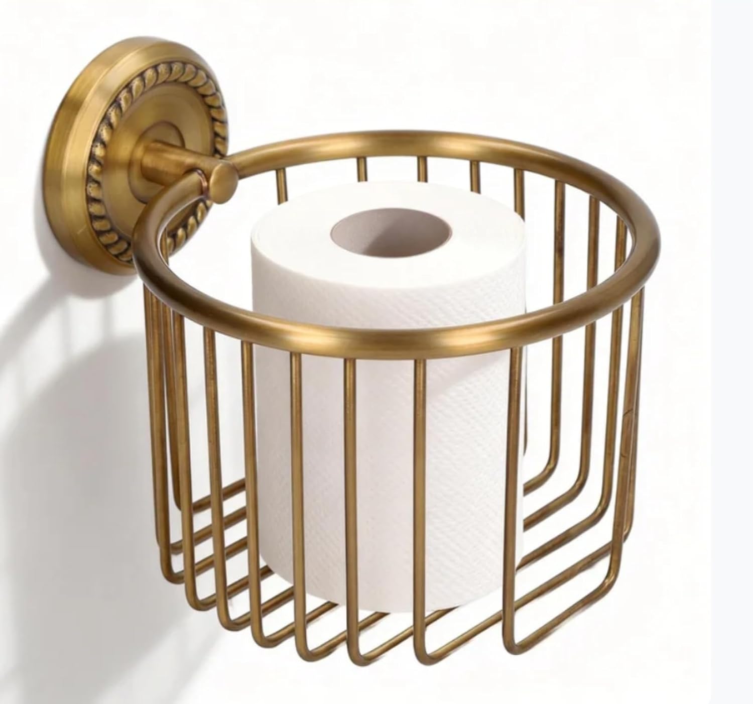 Brass Toilet Paper Holder, Wall Mounted Holder Vintage Bathroom Roll Basket Antique Tissue Storage for