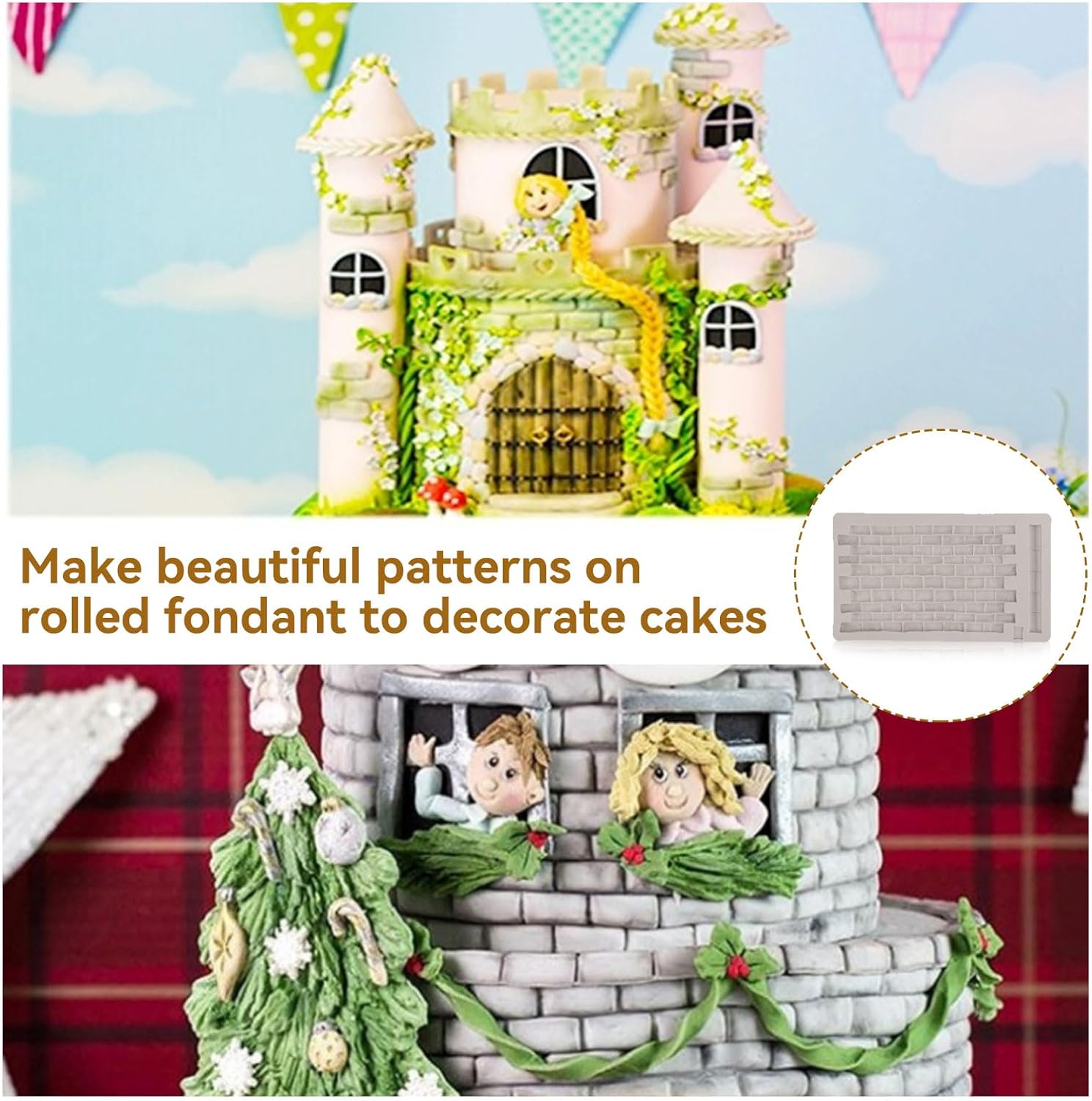 Fondant Impression Mat, Silicone Brick Wall Pattern Lace Mat Imprint Mold Sugarcraft Wedding Cake Decorating Tools Chocolate Sugar Baking