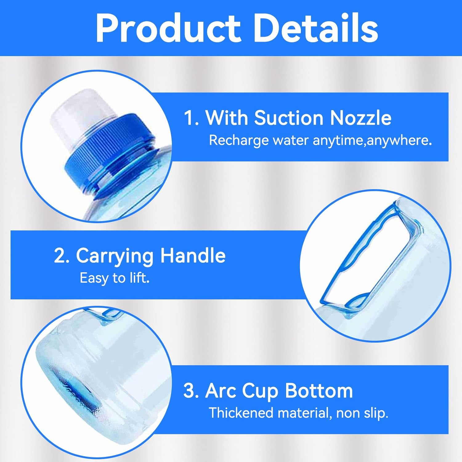 Large Water Bottle, 1l Jug with Handle Clear Sport Bottle Reusable Plastic Leak Proof for Fitness Outdoor Sports Camping, 7.5x3.9 In
