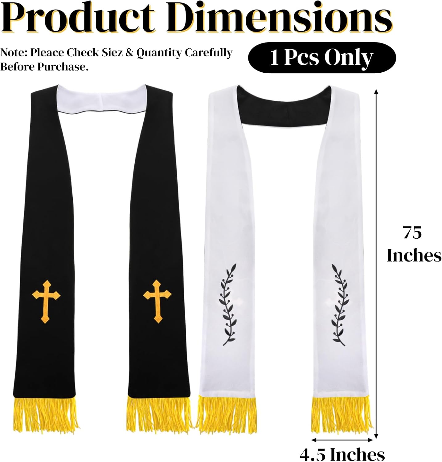 1 Pack Wedding Reversible Stole with Tassels, 75 Inch Clergy Mass Stoles Cross, White Embroidered Priest Sash Stole, Pastor Shawl for Officiant Robe Cassock