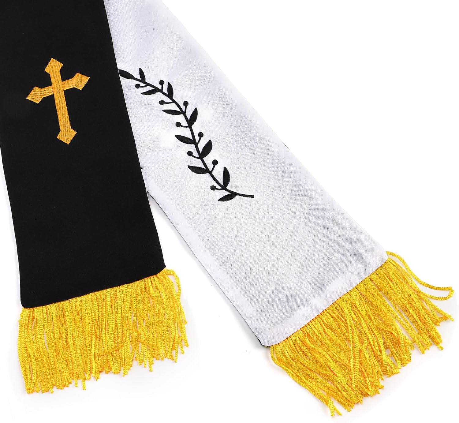 1 Pack Wedding Reversible Stole with Tassels, 75 Inch Clergy Mass Stoles Cross, White Embroidered Priest Sash Stole, Pastor Shawl for Officiant Robe Cassock